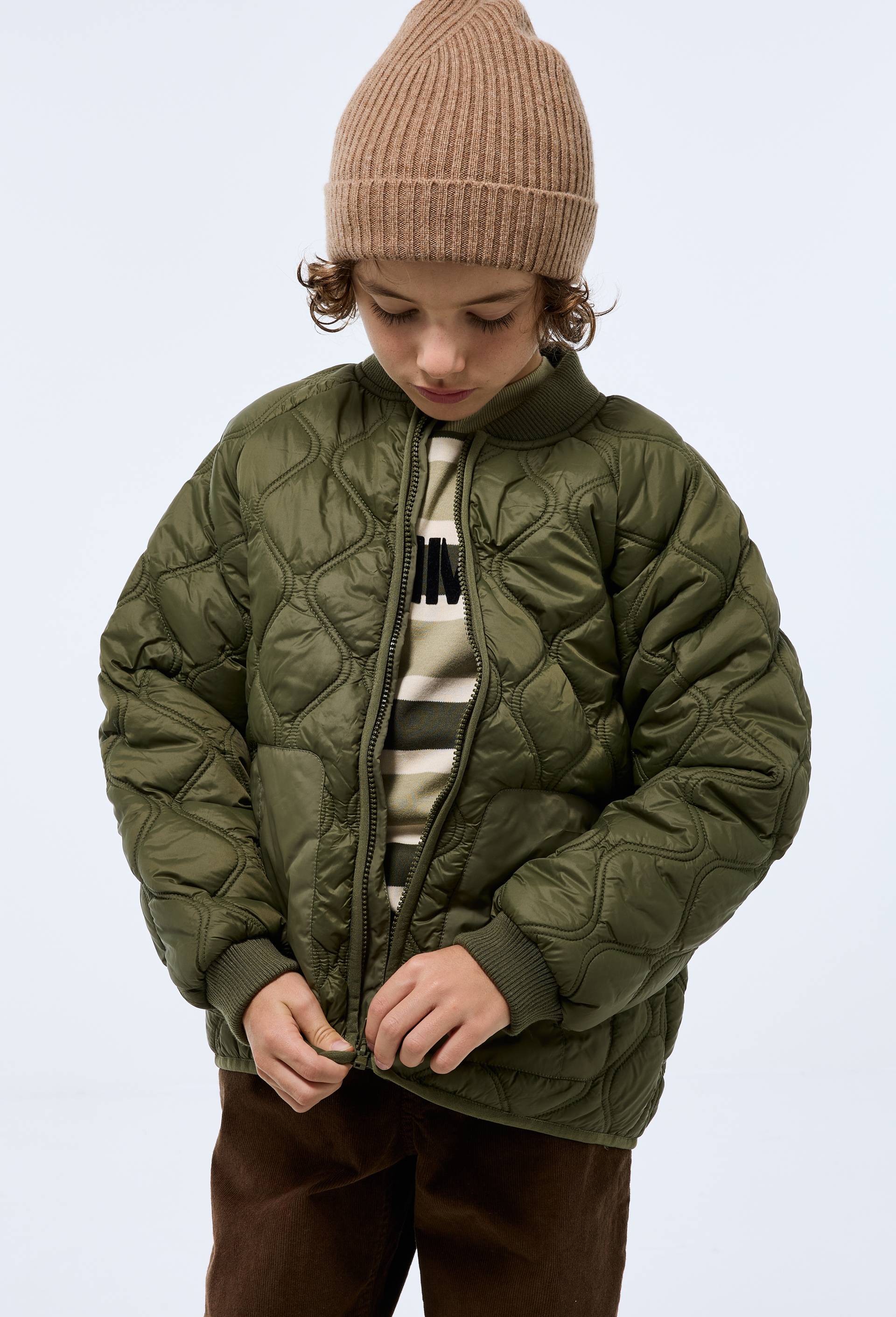 Veste bomber quilt&eacute;e unie, Vert fonc&eacute;, large image number 0