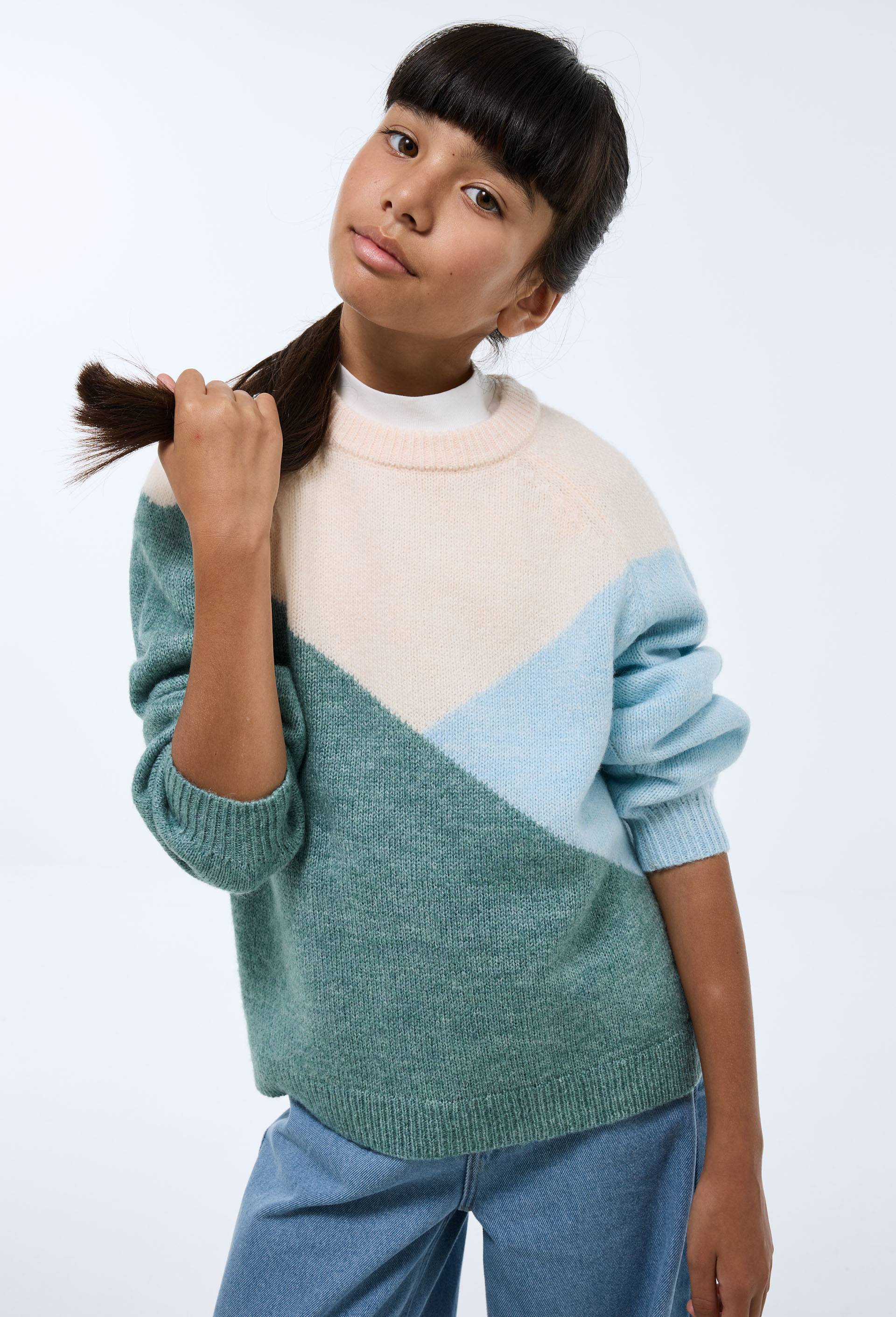 Pull colorblock contenant de la laine, Vert, large image number 1