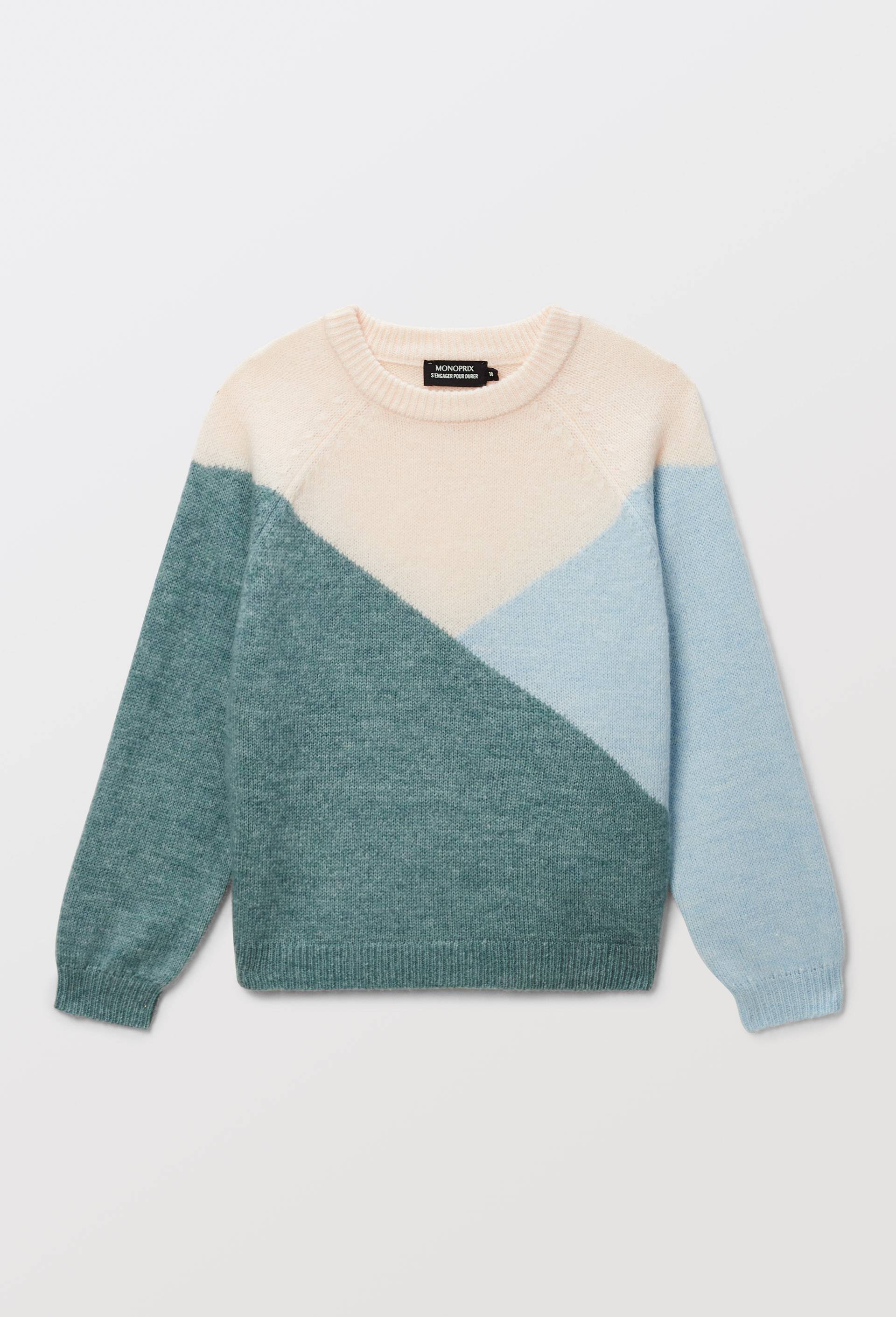 Pull colorblock contenant de la laine, Vert, large image number 2