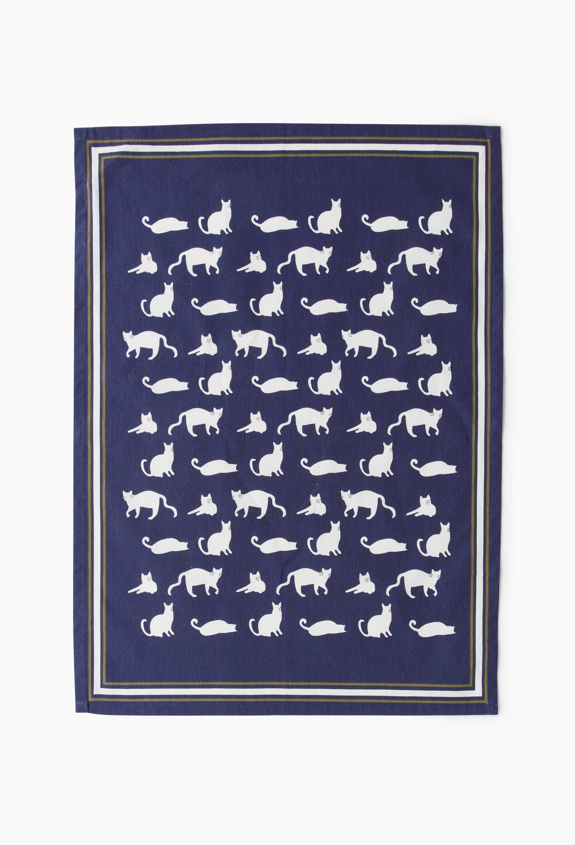Torchon print gros chat, 50x70cm, coton, Bleu fonc&eacute;, large image number 1