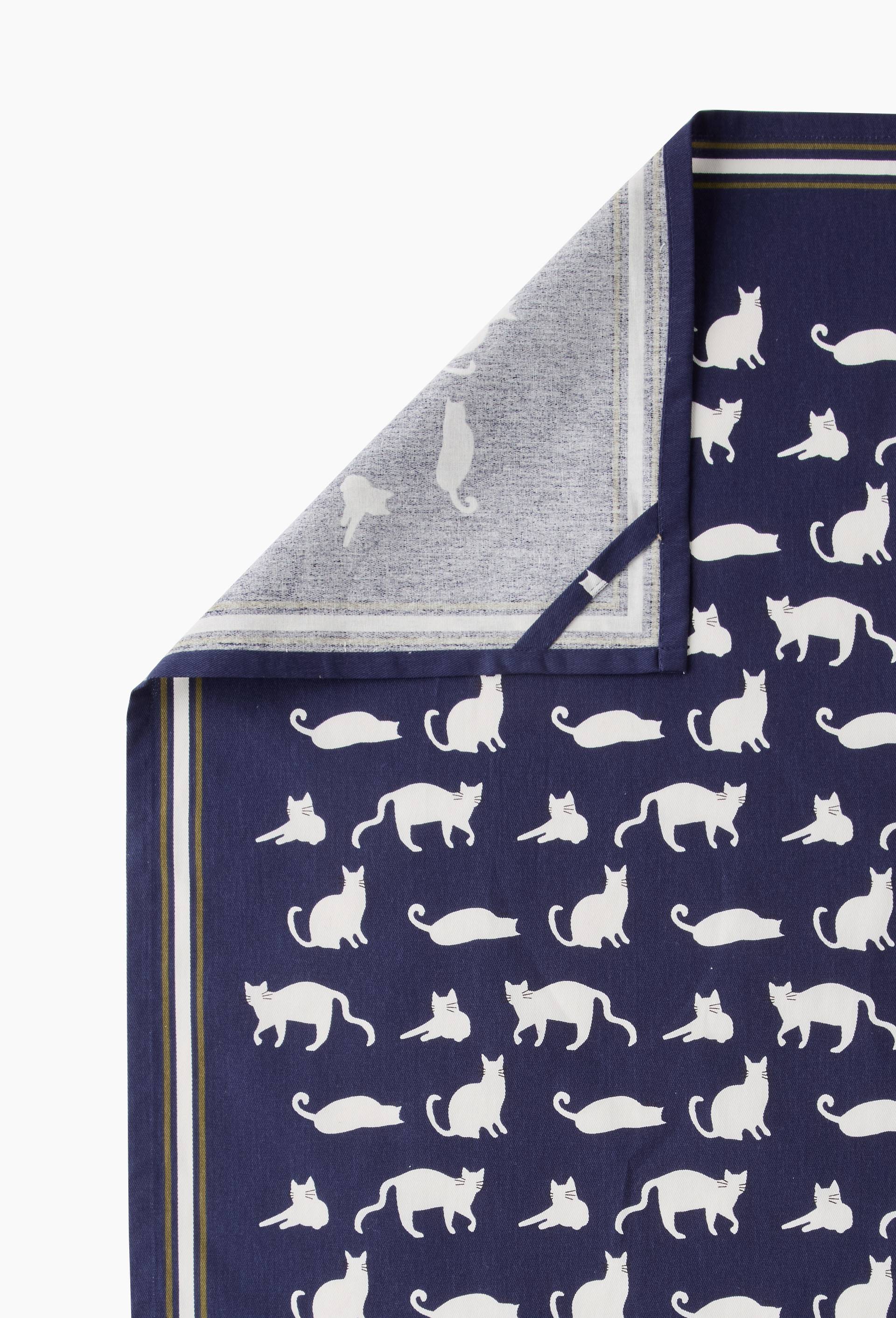 Torchon print gros chat, 50x70cm, coton, Bleu fonc&eacute;, large image number 2