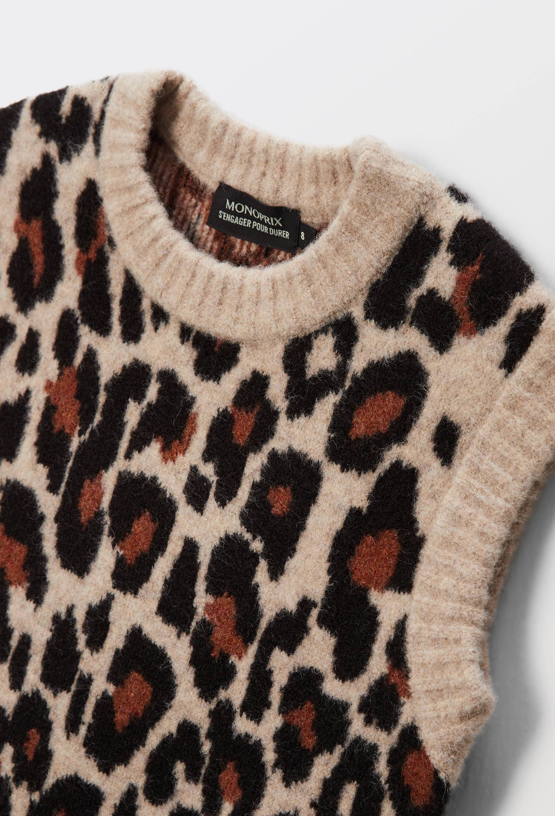 Pull  jacquard l&eacute;opard sans manches, Or, large image number 2