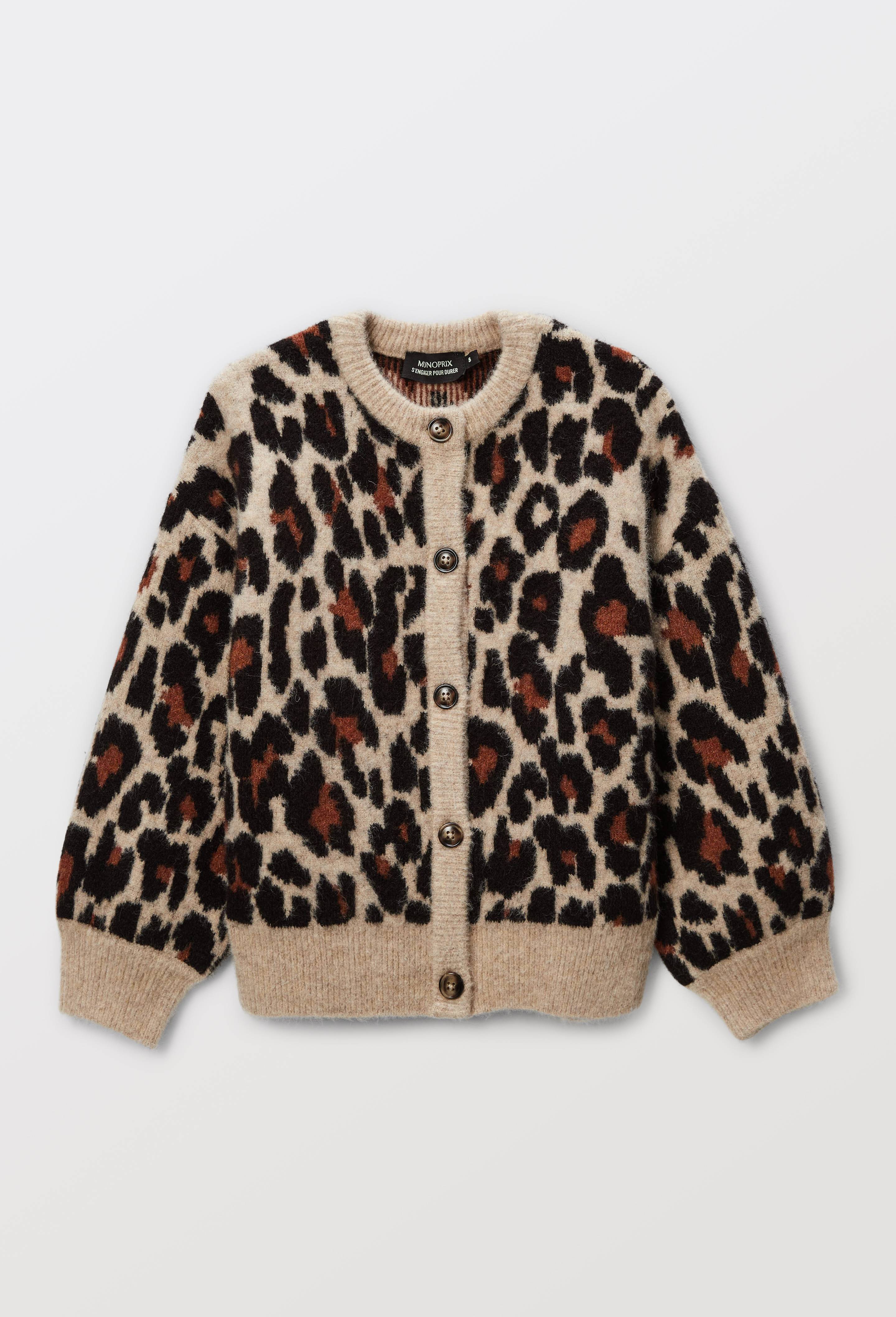 Cardigan jacquard l&eacute;opard, Or, large image number 1