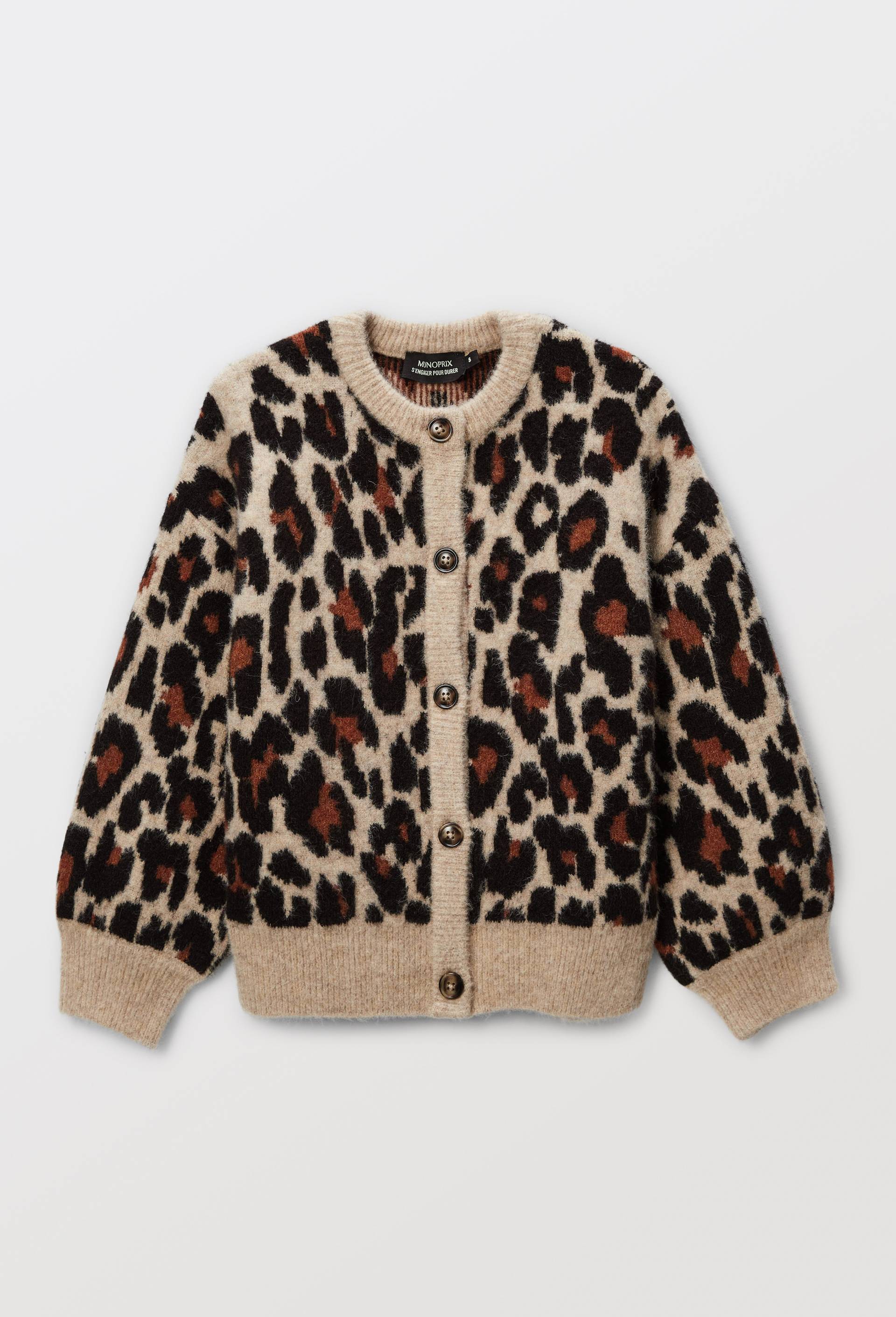 Cardigan jacquard l&eacute;opard, Or, large image number 2.0