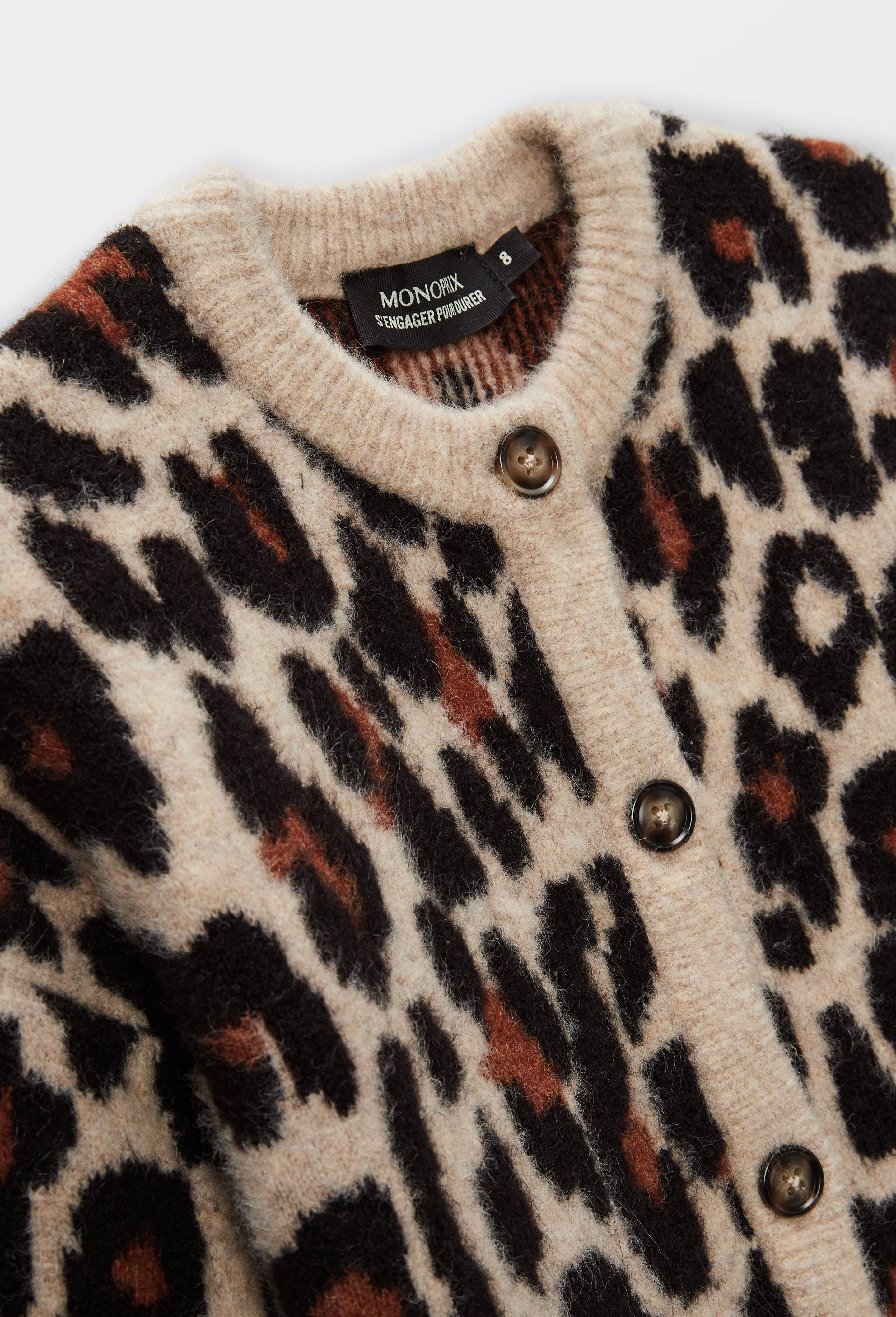 Cardigan jacquard l&eacute;opard, Or, large image number 3
