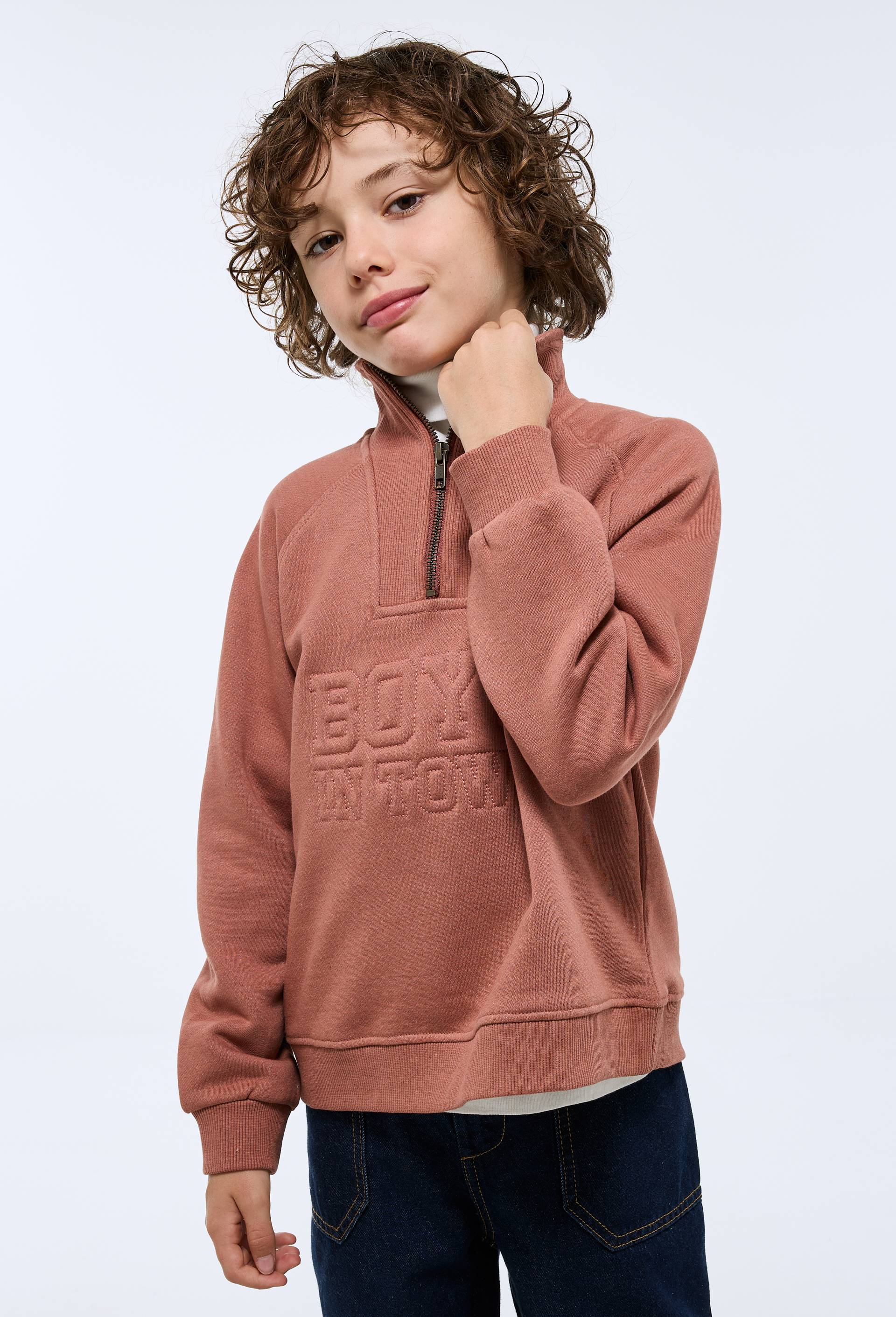 Sweat col camionneur avec inscription contenant du coton BIO GOTS, Rose fonc&eacute;, large image number 2