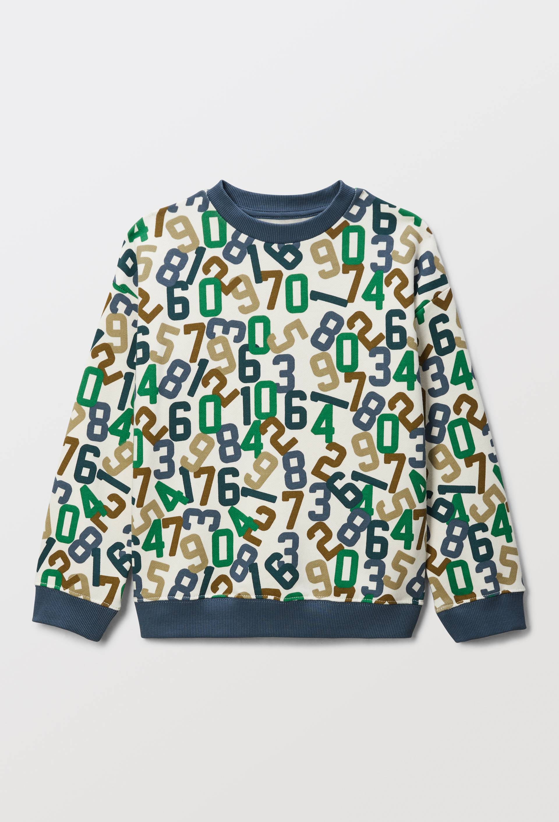 Sweat col rond imprim&eacute; en coton BIO GOTS, Beige clair, large image number 0