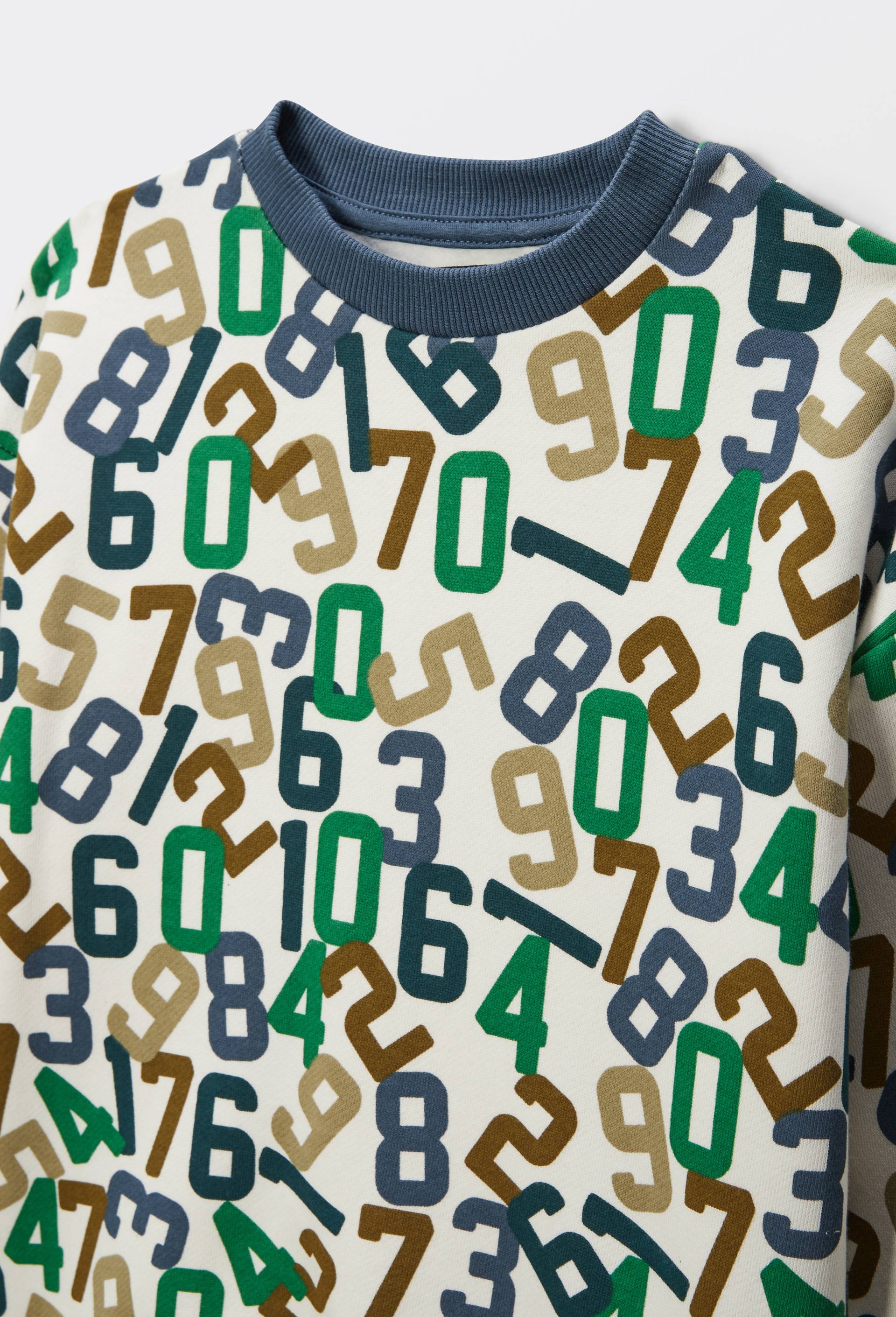 Sweat col rond imprim&eacute; en coton BIO GOTS, Beige clair, large image number 2