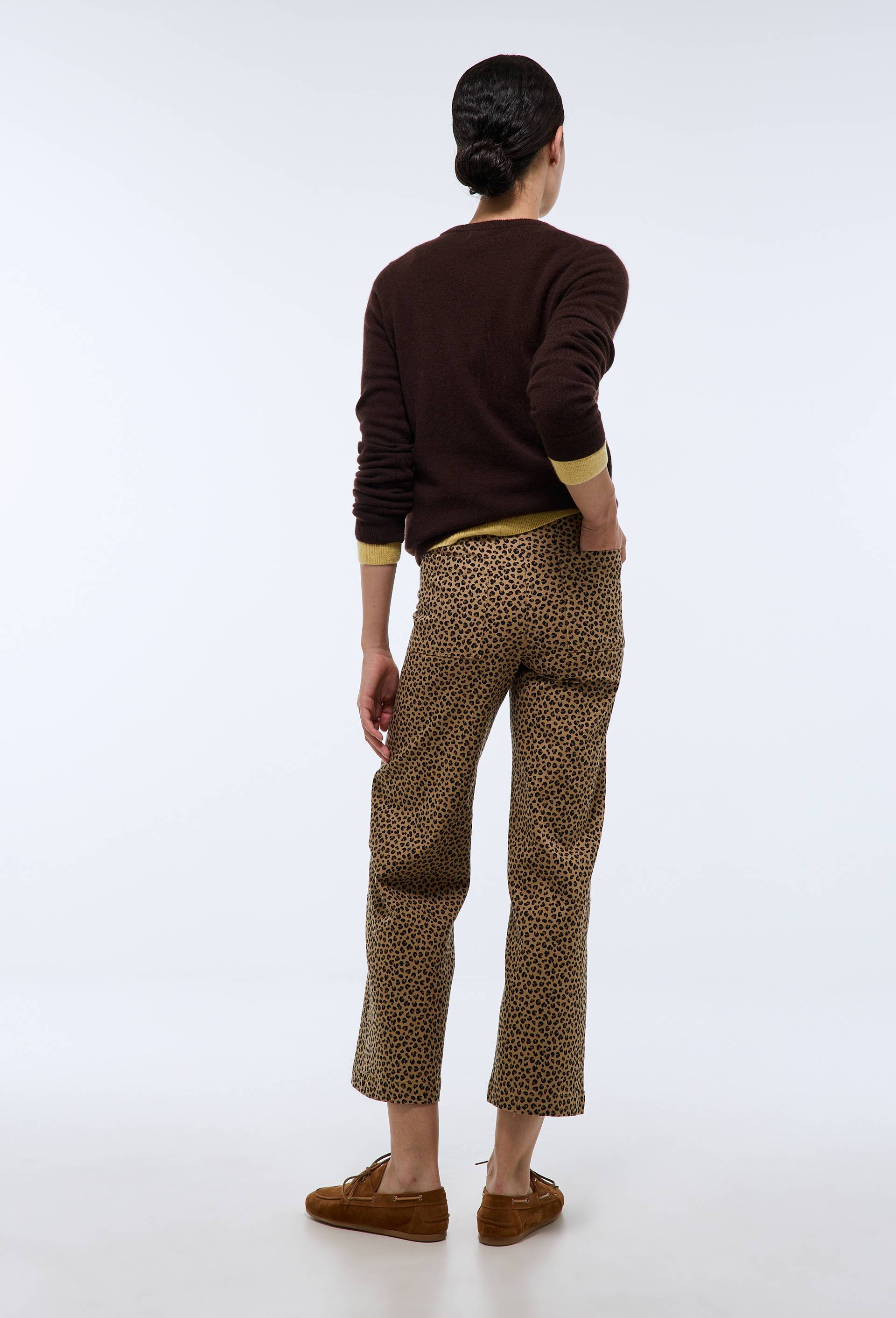 Pantalon large taille haute imprim&eacute; l&eacute;opard contenant du coton, Brun clair, large image number 1.0