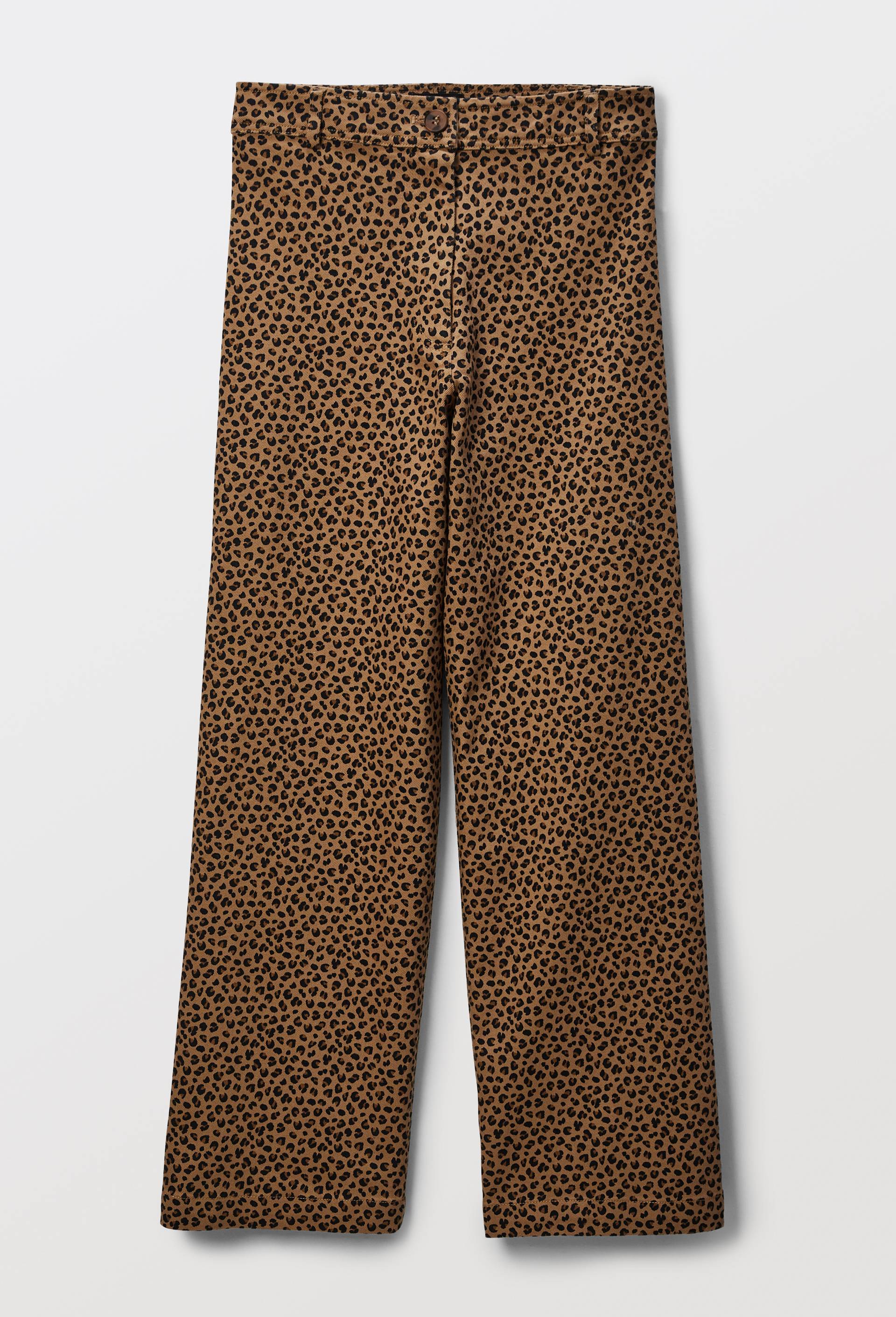 Pantalon large taille haute imprim&eacute; l&eacute;opard contenant du coton, Brun clair, large image number 2.0