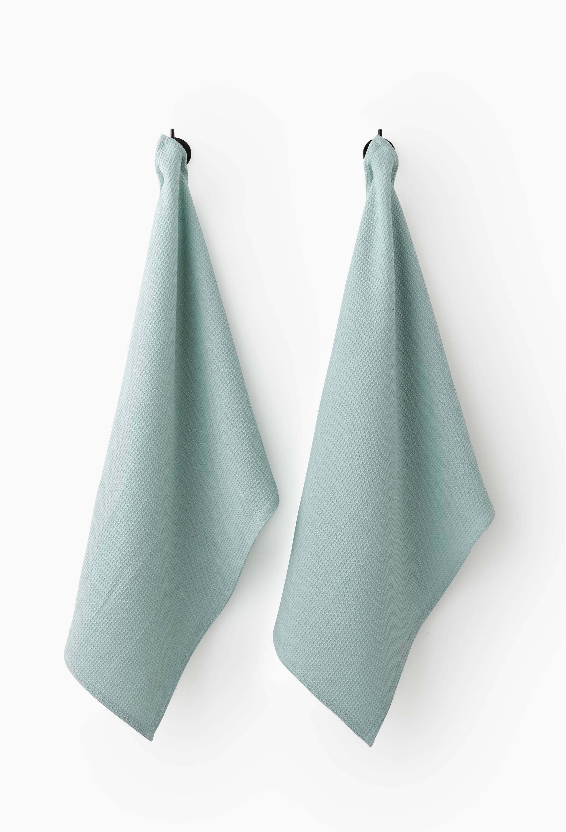 Lot de 2 torchons nid d'abeille, 50x70cm, coton, Vert clair, swatch image