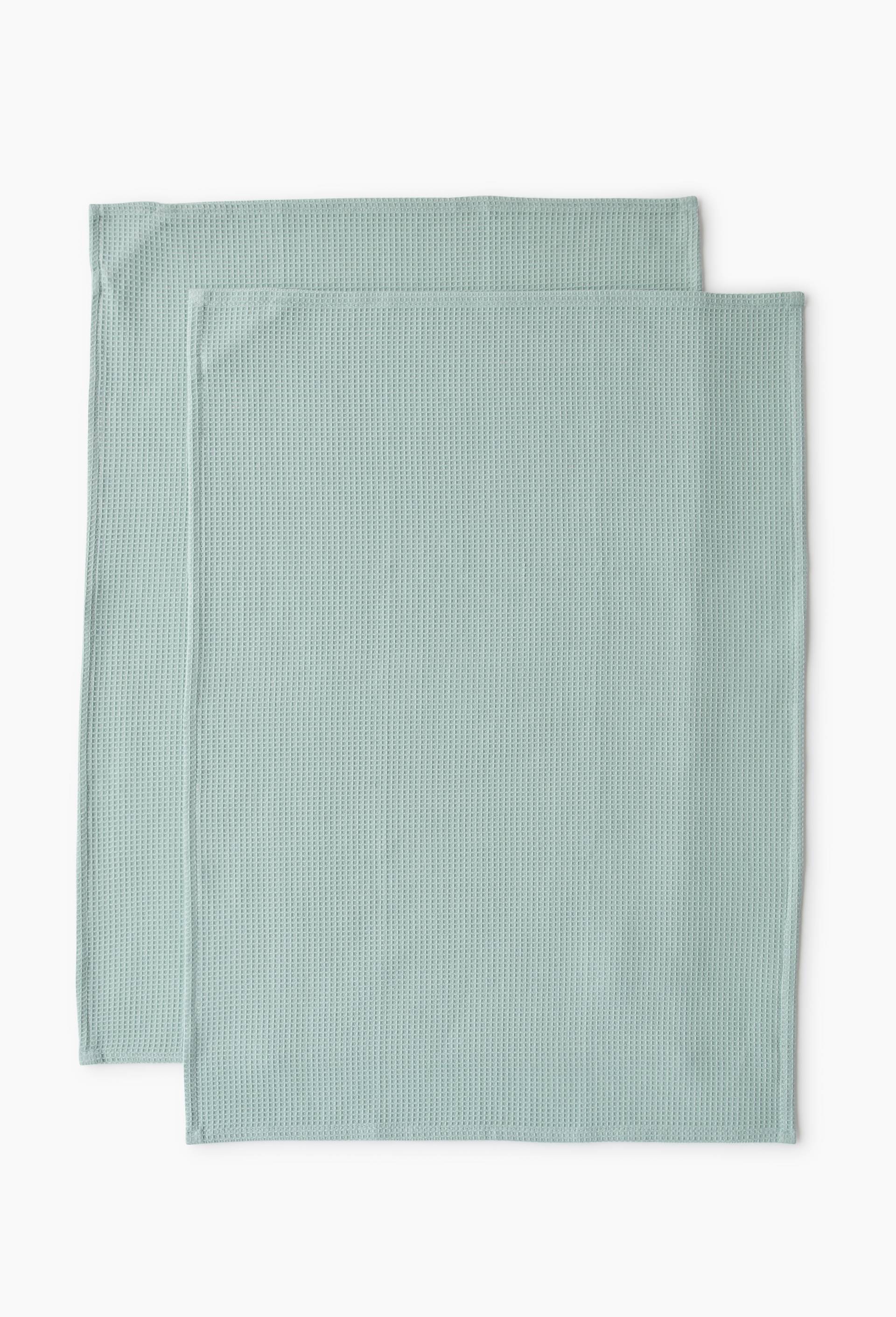 Lot de 2 torchons nid d'abeille, 50x70cm, coton, Vert clair, large image number 1.0
