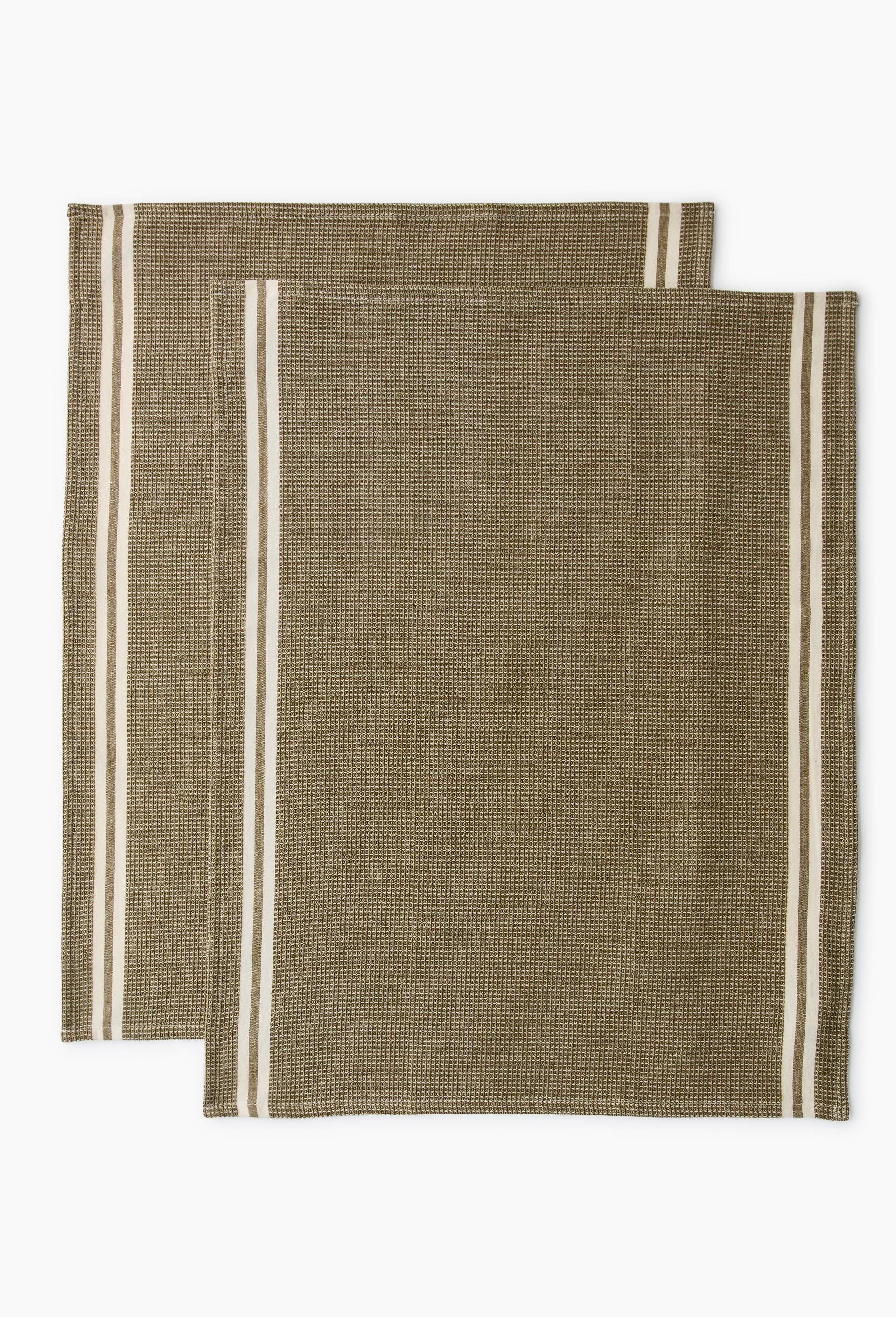 Lot de 2 torchons nid d'abeille, 50x70cm, coton, Vert fonc&eacute;, large image number 1