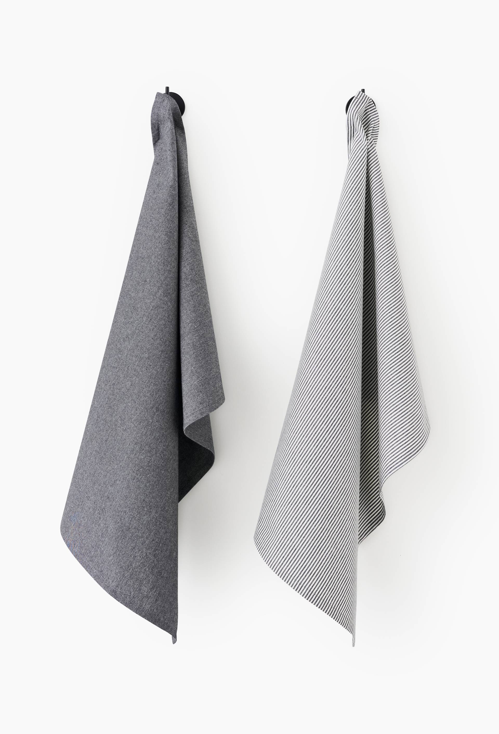 Lot 2 torchons chambray et raye, 50x70cm, coton, Noir, swatch image