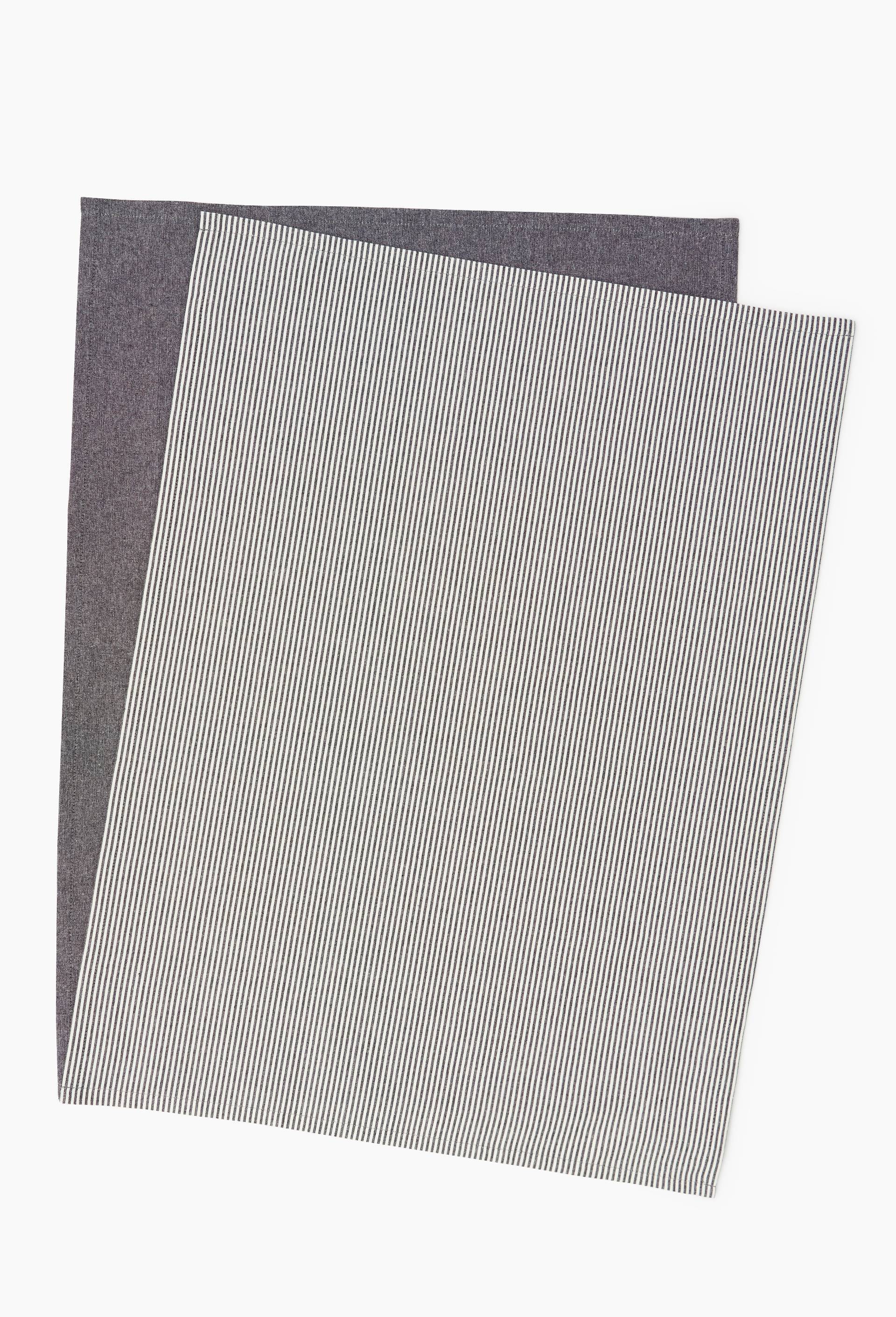 Lot 2 torchons chambray et raye, 50x70cm, coton, Noir, large image number 1.0