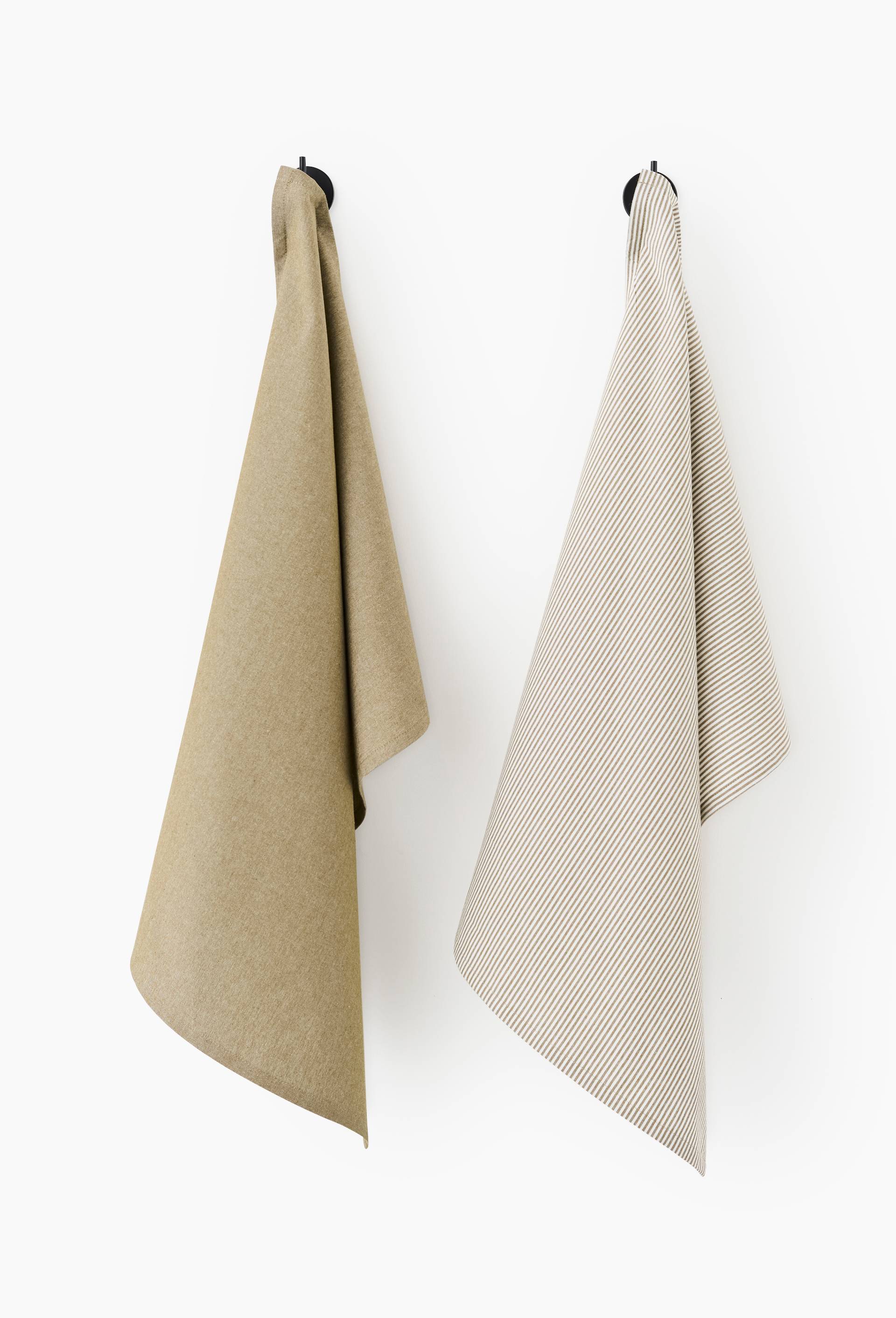 Lot 2 torchons chambray et raye, 50x70cm, coton, Vert fonc&eacute;, swatch image