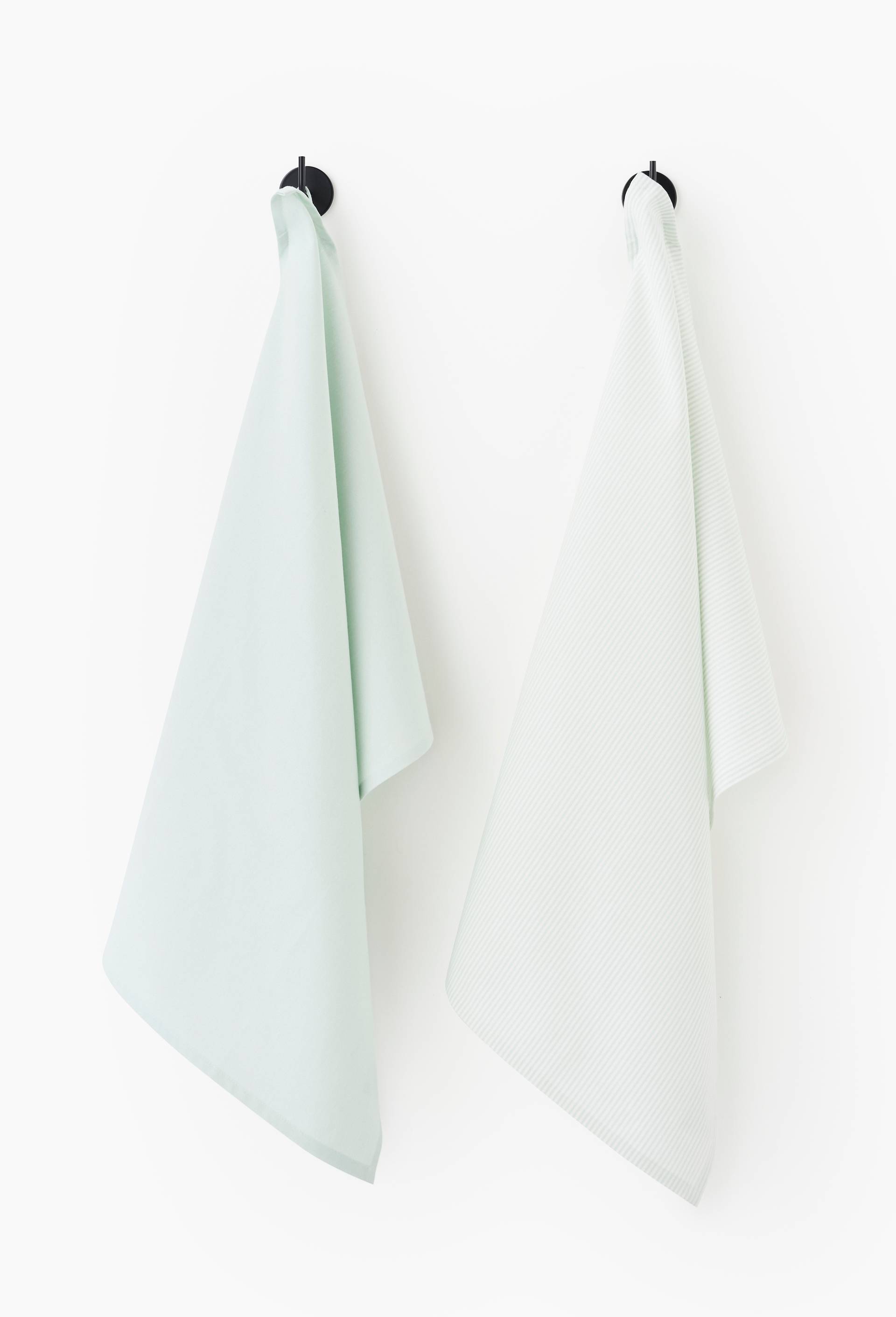 Lot 2 torchons chambray et raye, 50x70cm, coton, Vert clair, large image number 0.0