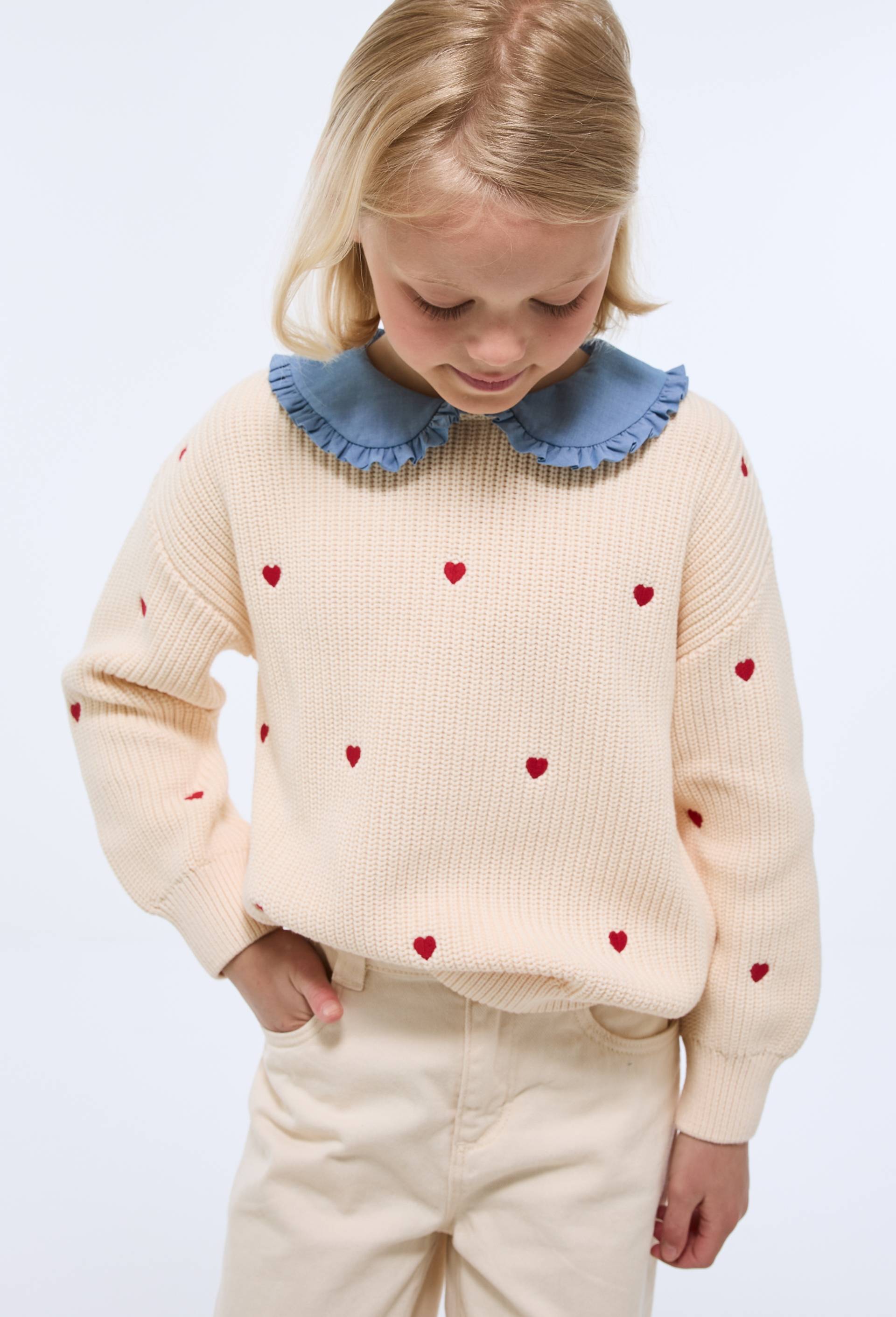 Pull brod&eacute; col claudine en coton, Beige clair, large image number 0