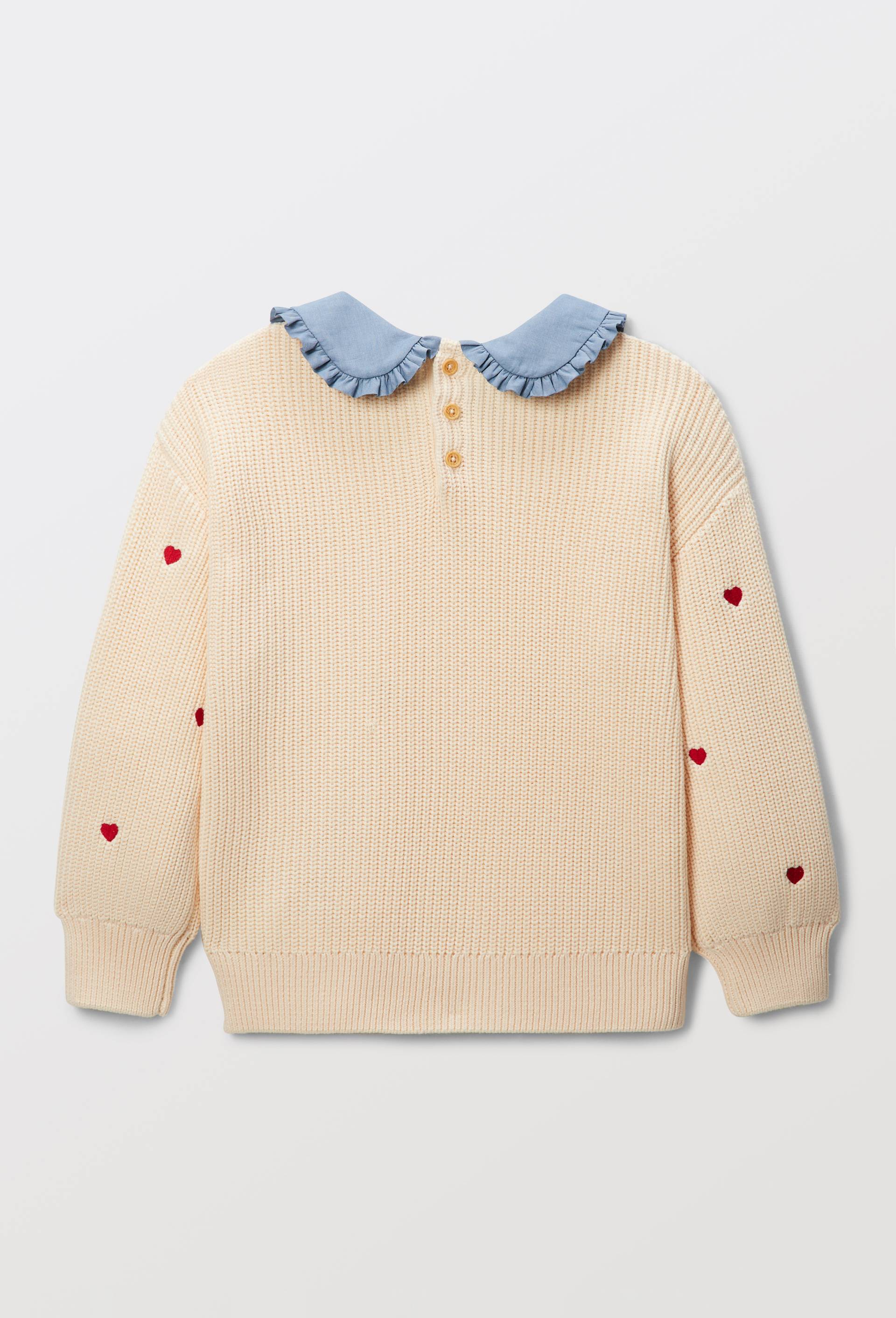 Pull brod&eacute; col claudine en coton, Beige clair, large image number 2.0