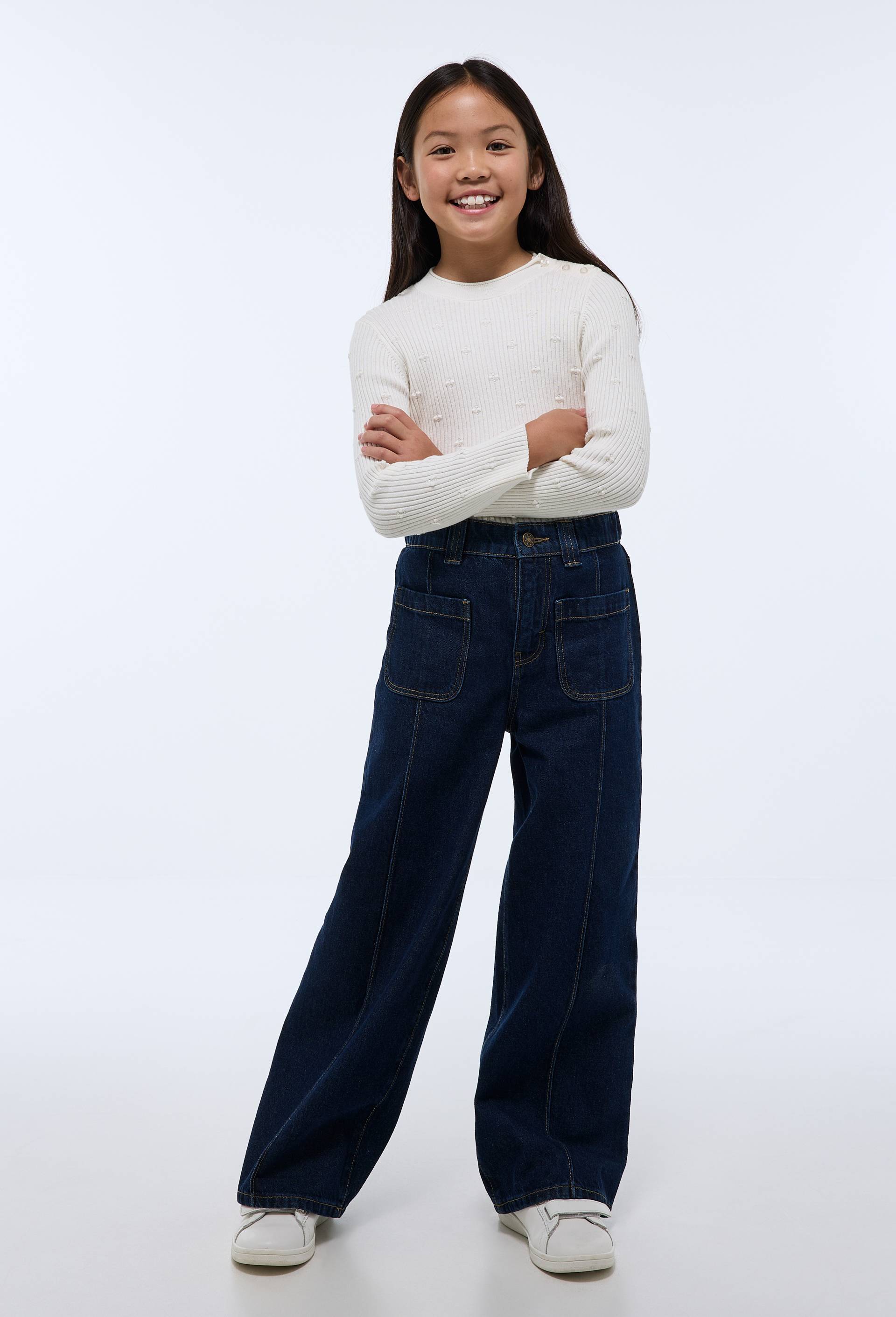 Pantalon large avec poches plaqu&eacute;es en coton, Bleu fonc&eacute;, large image number 0