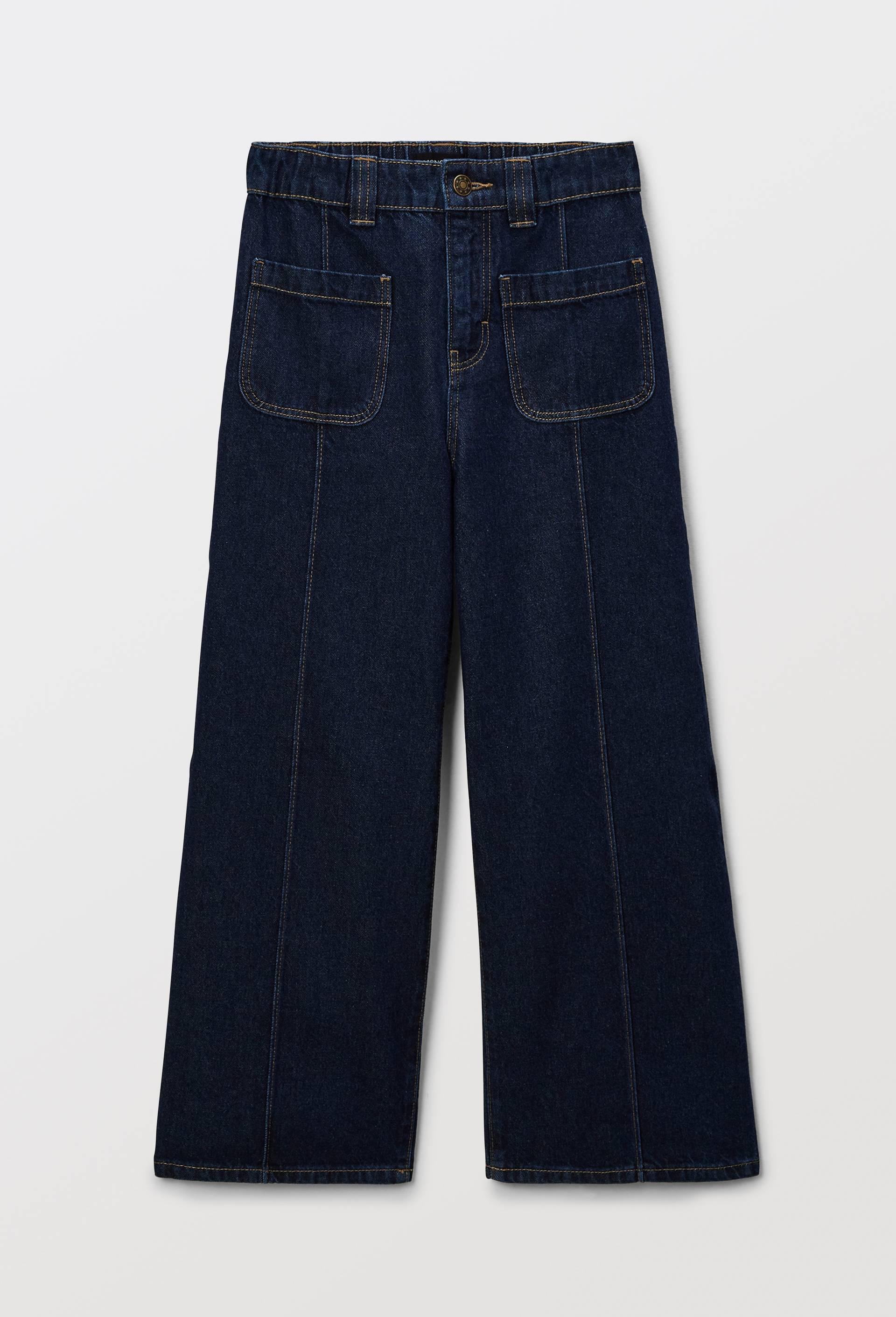 Pantalon large avec poches plaqu&eacute;es en coton, Bleu fonc&eacute;, large image number 1