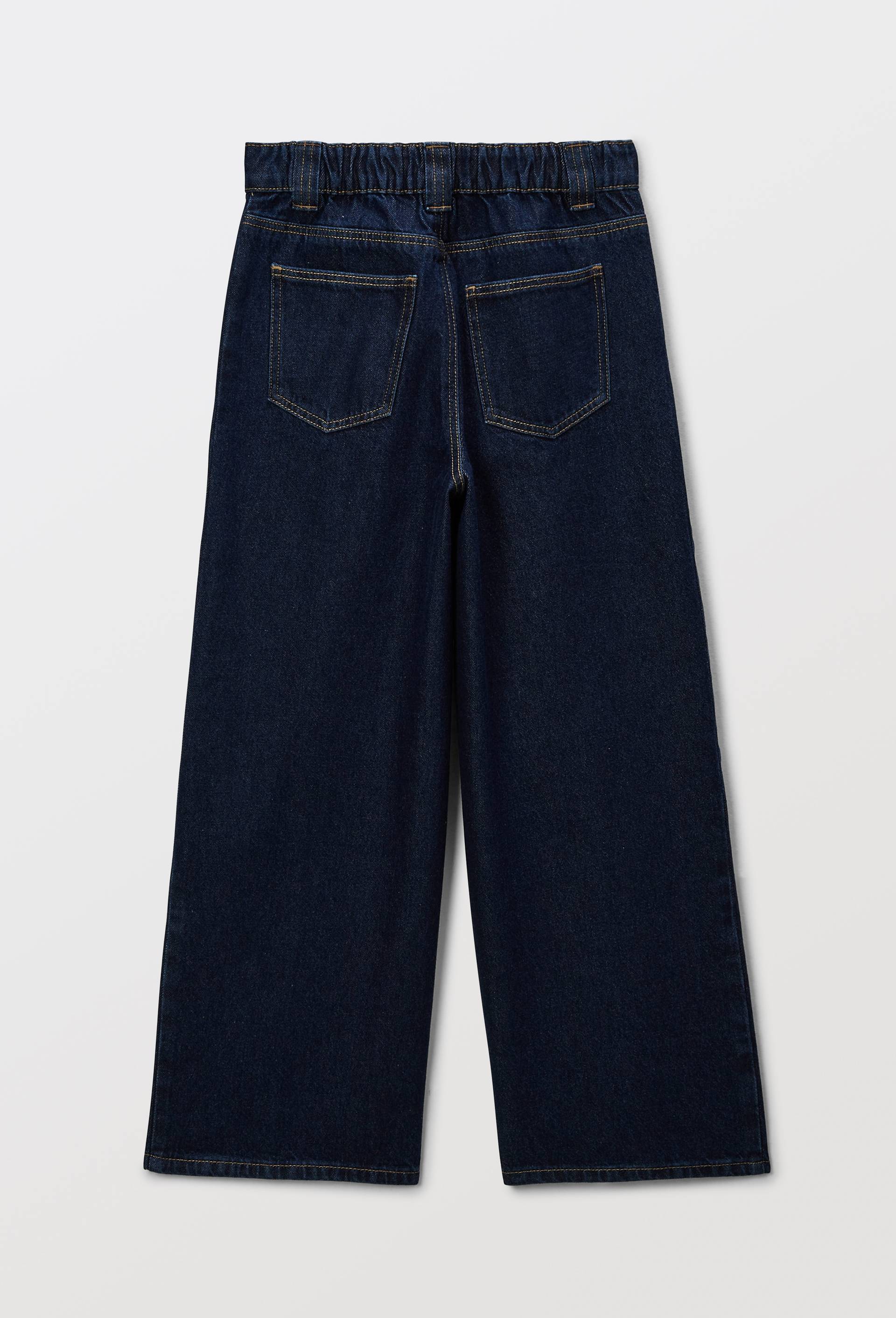 Pantalon large avec poches plaqu&eacute;es en coton, Bleu fonc&eacute;, large image number 2.0
