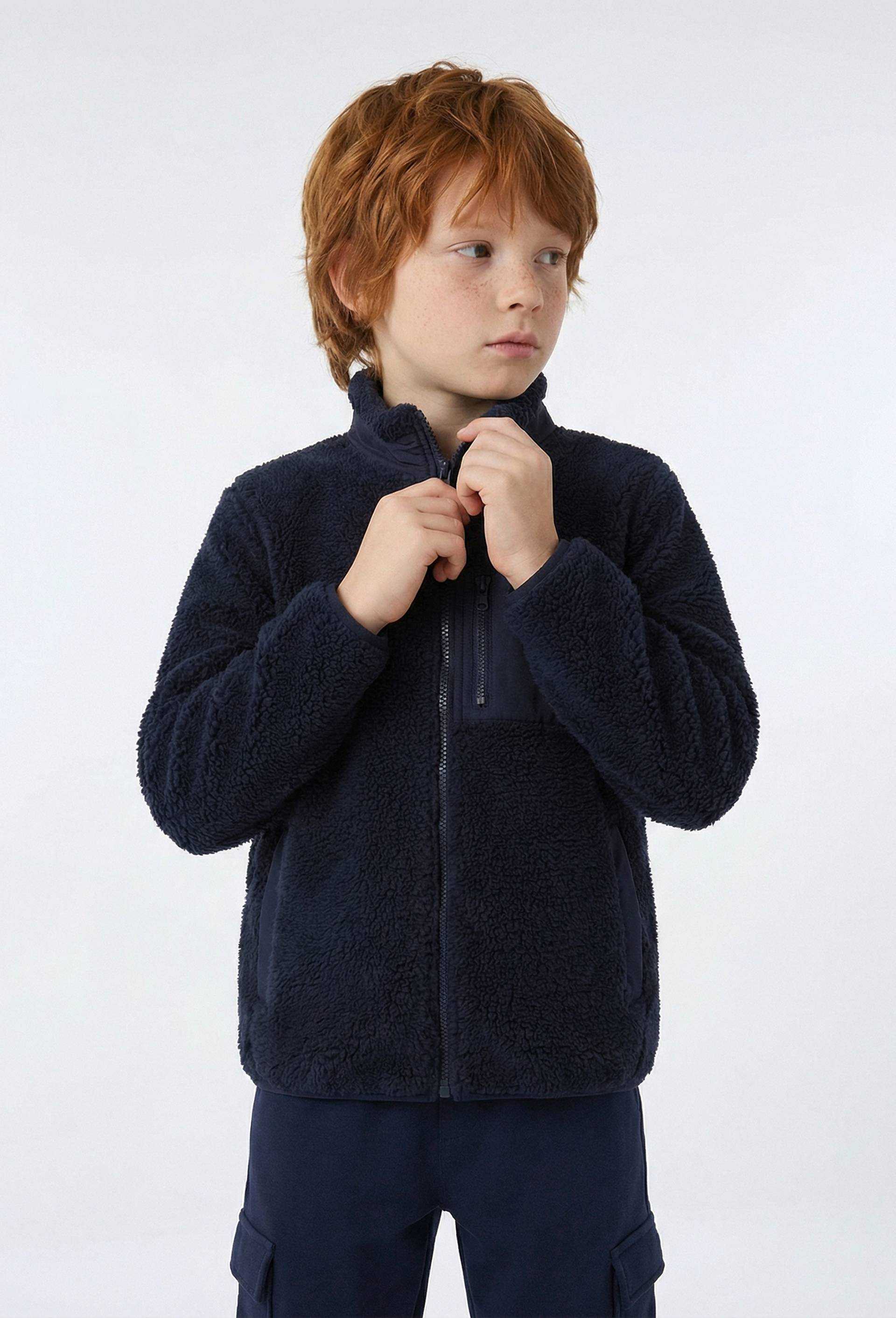 Veste en sherpa avec poche poitrine, Bleu fonc&eacute;, large image number 0