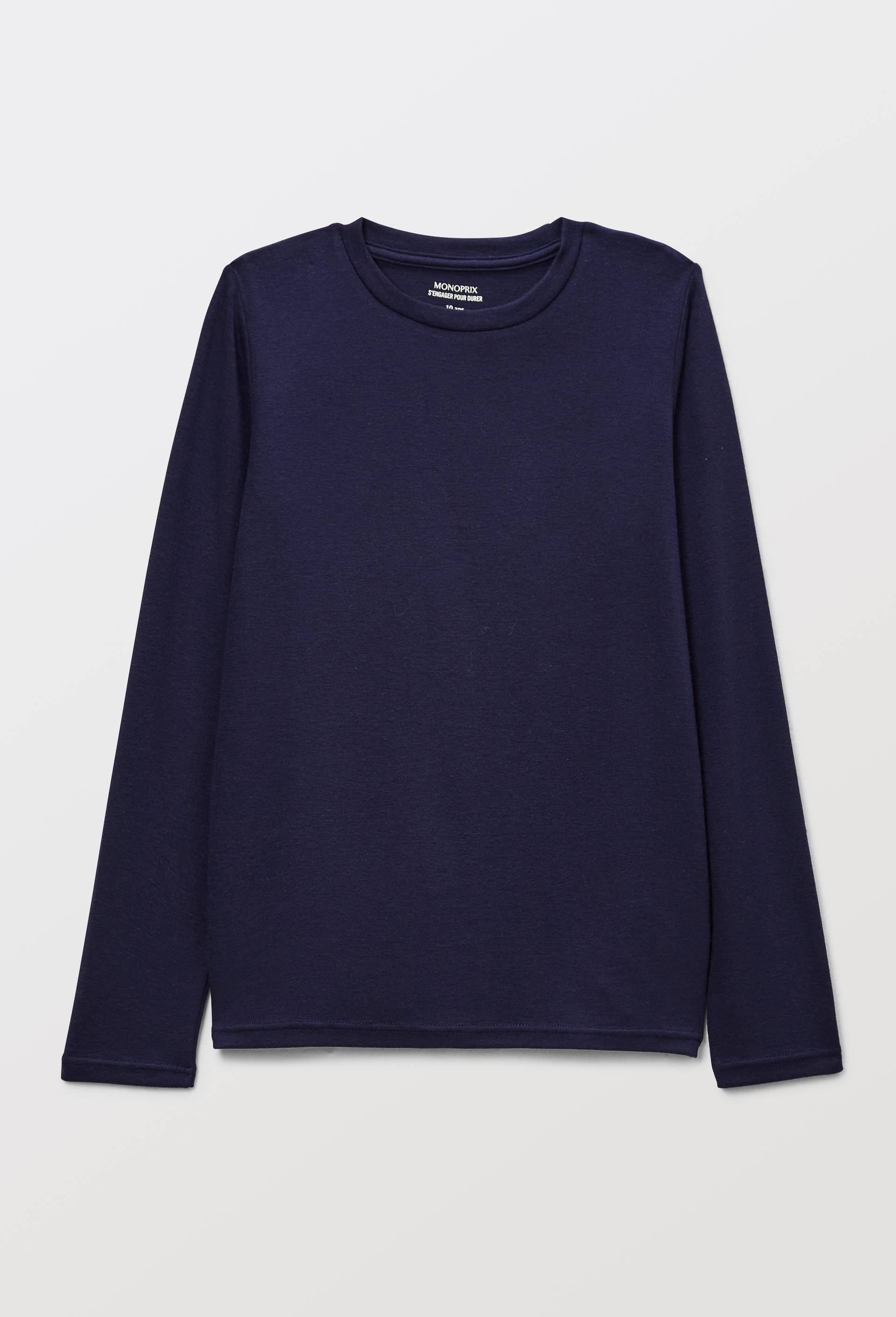 T-shirt chaud manches longues contenant de la laine, Bleu fonc&eacute;, large image number 1.0