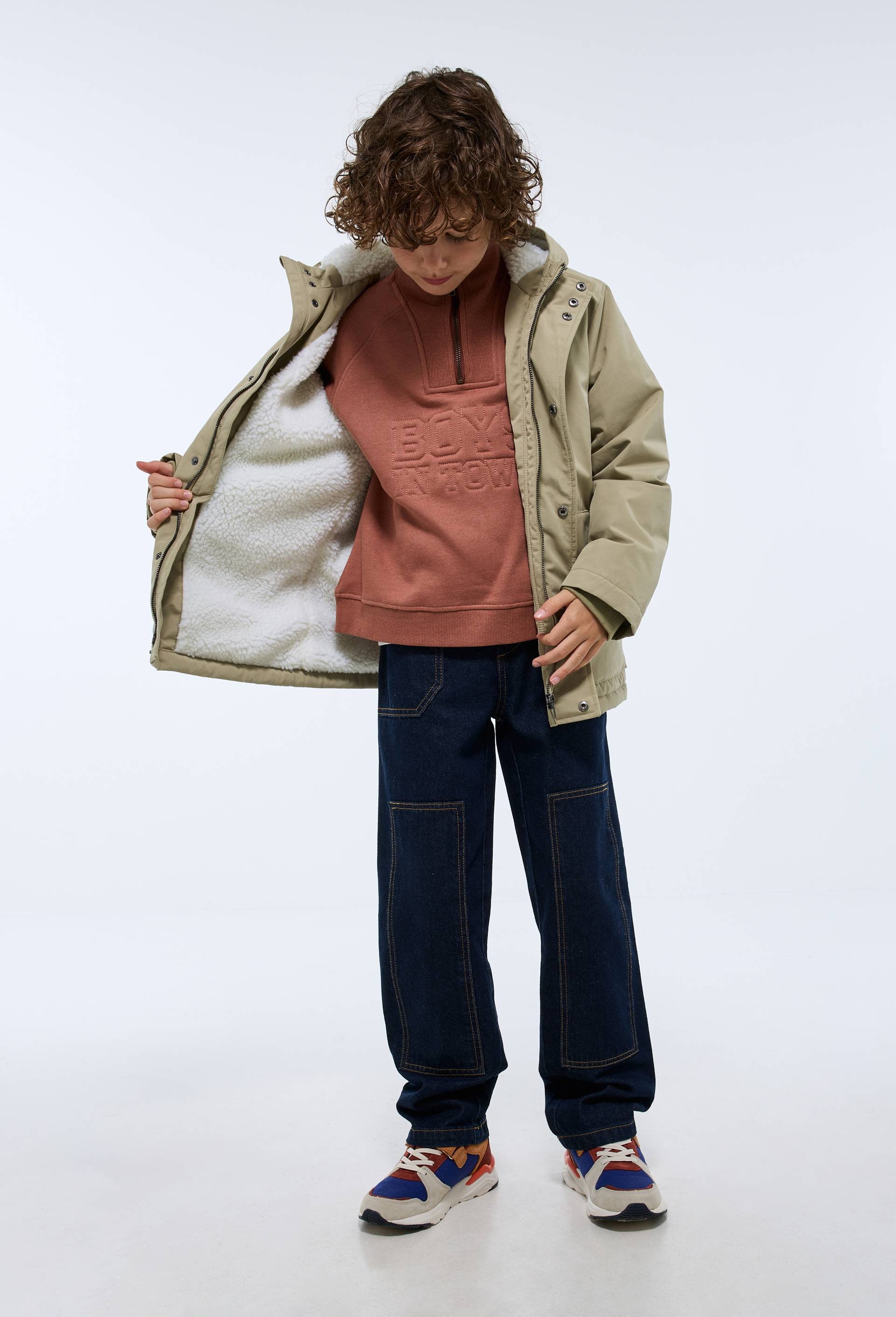 Parka &agrave; capuche unie doubl&eacute;e sherpa, Vert clair, large image number 1