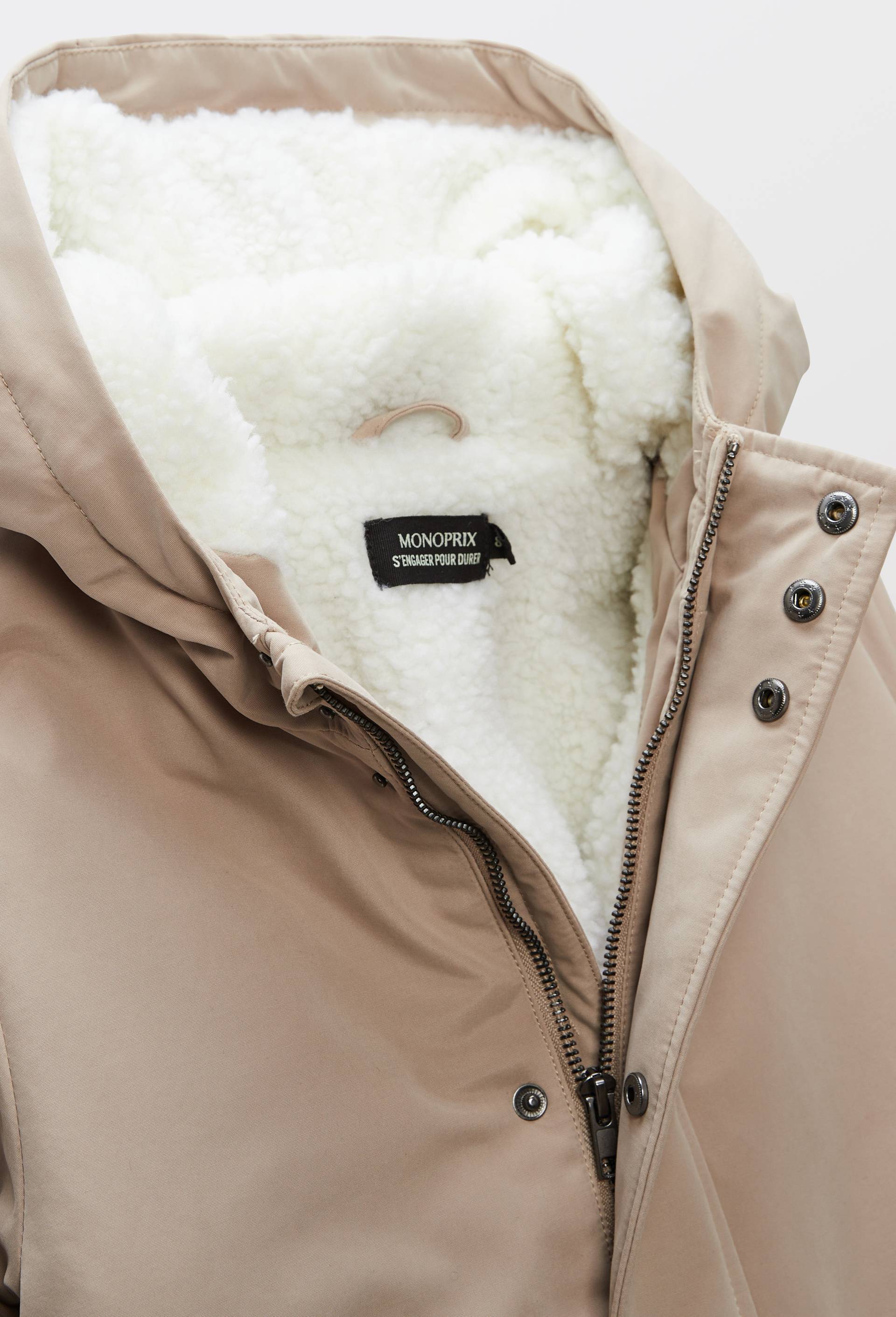Parka &agrave; capuche unie doubl&eacute;e sherpa, Beige, large image number 2.0