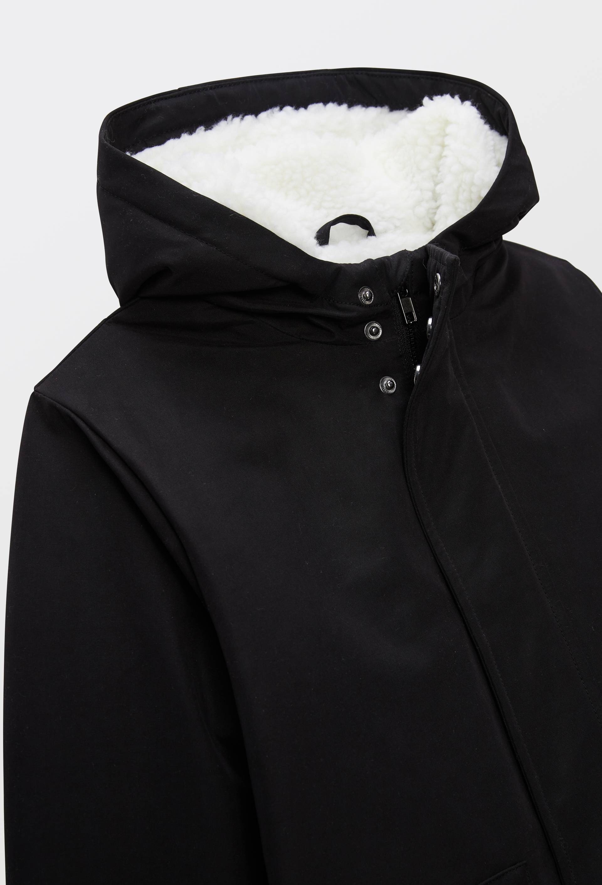 Parka &agrave; capuche unie doubl&eacute;e sherpa, Noir, large image number 2