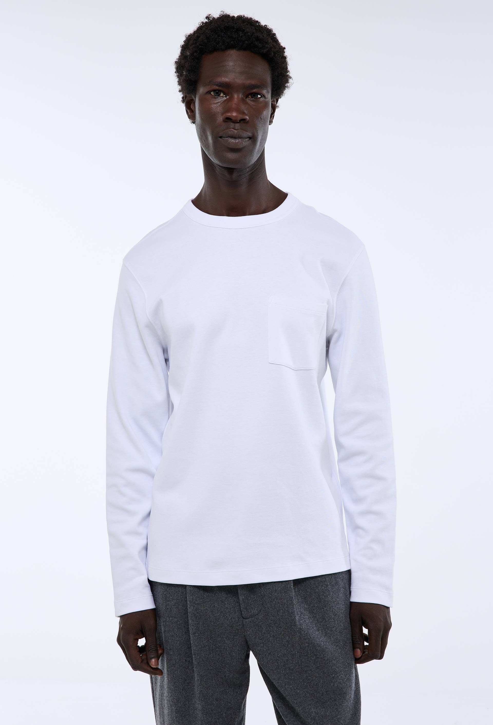 T-shirt col rond manches longues avec poche poitrine en coton BIO GOTS, Blanc, large image number 2