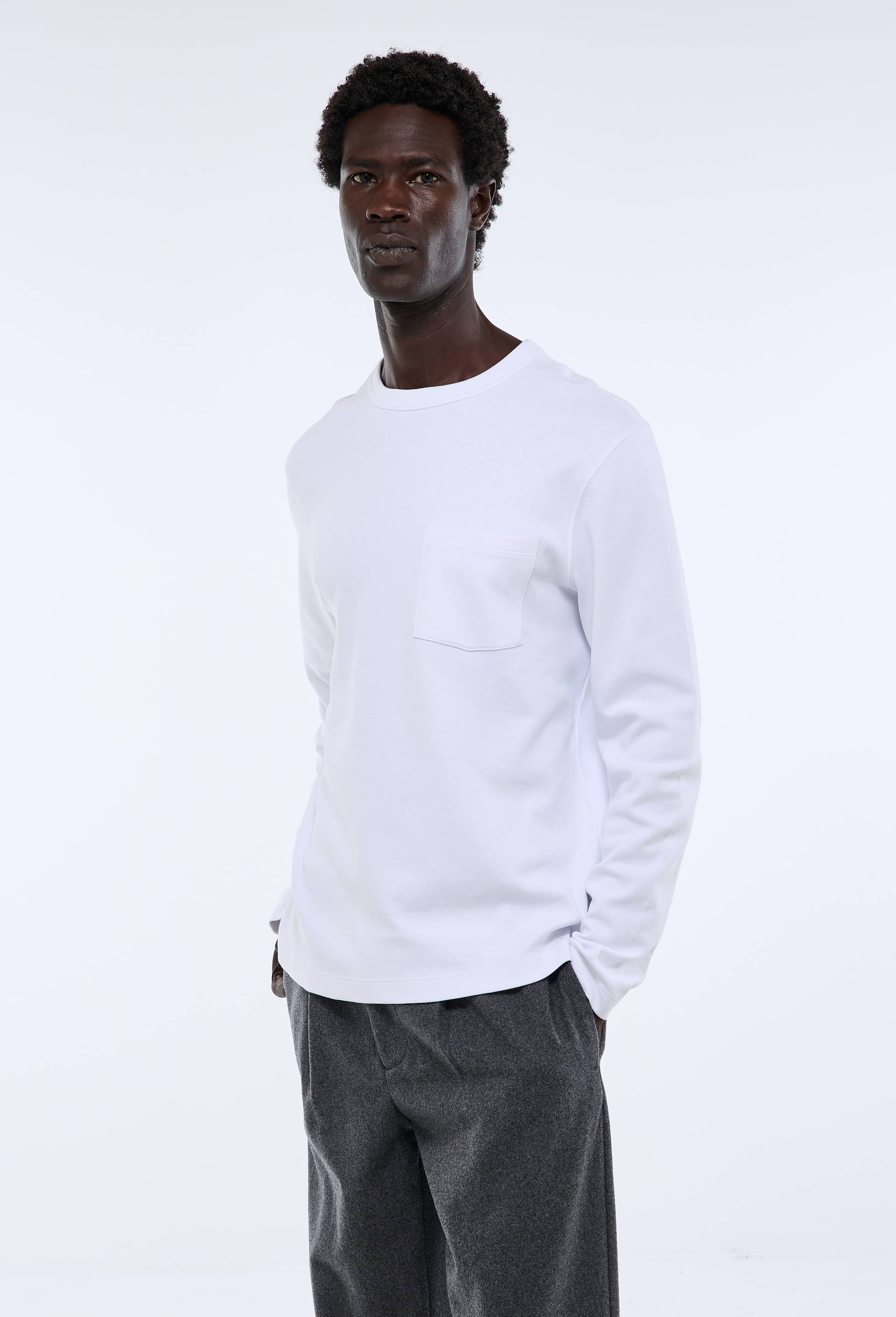 T-shirt col rond manches longues avec poche poitrine en coton BIO GOTS, Blanc, large image number 3