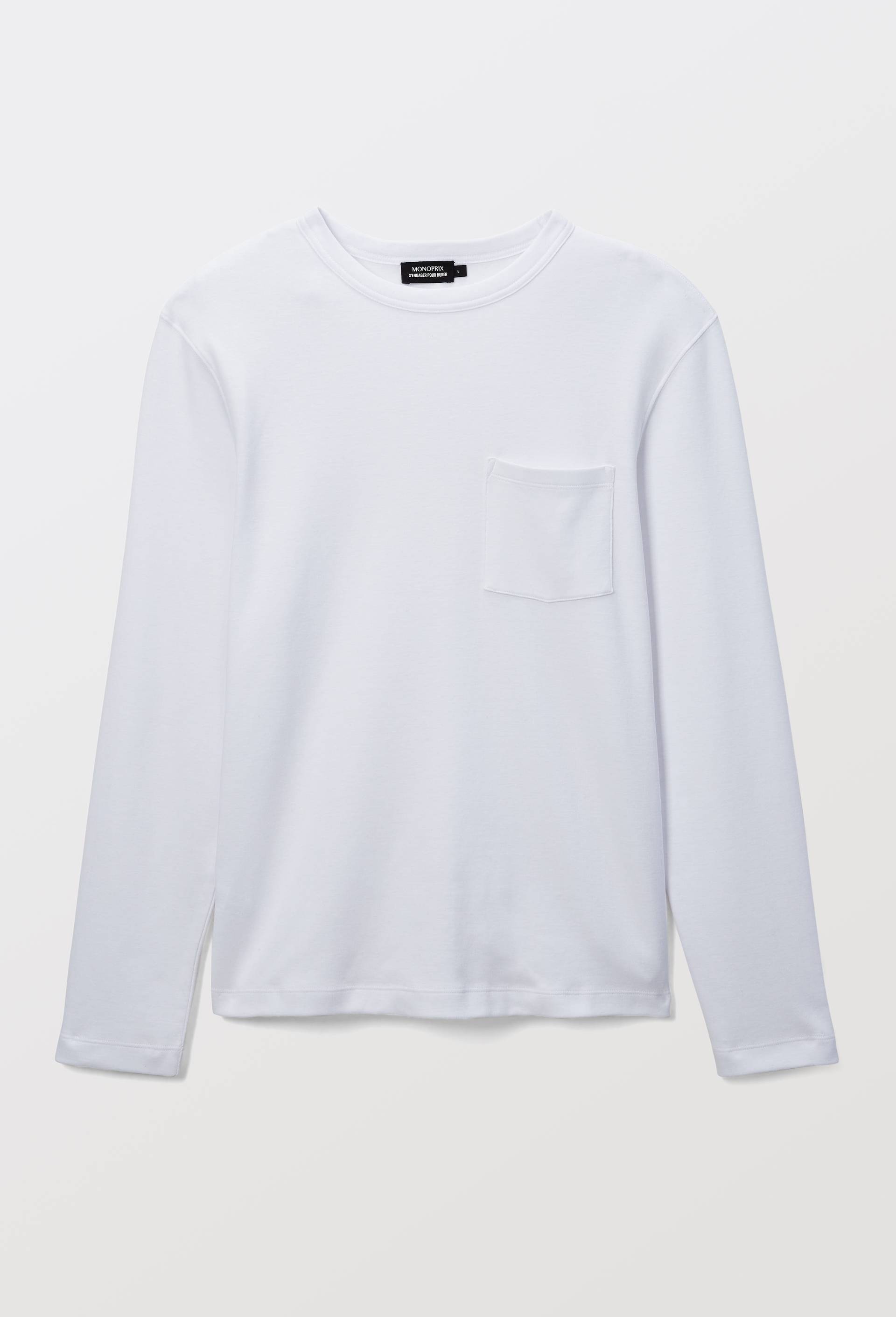 T-shirt col rond manches longues avec poche poitrine en coton BIO GOTS, Blanc, large image number 5