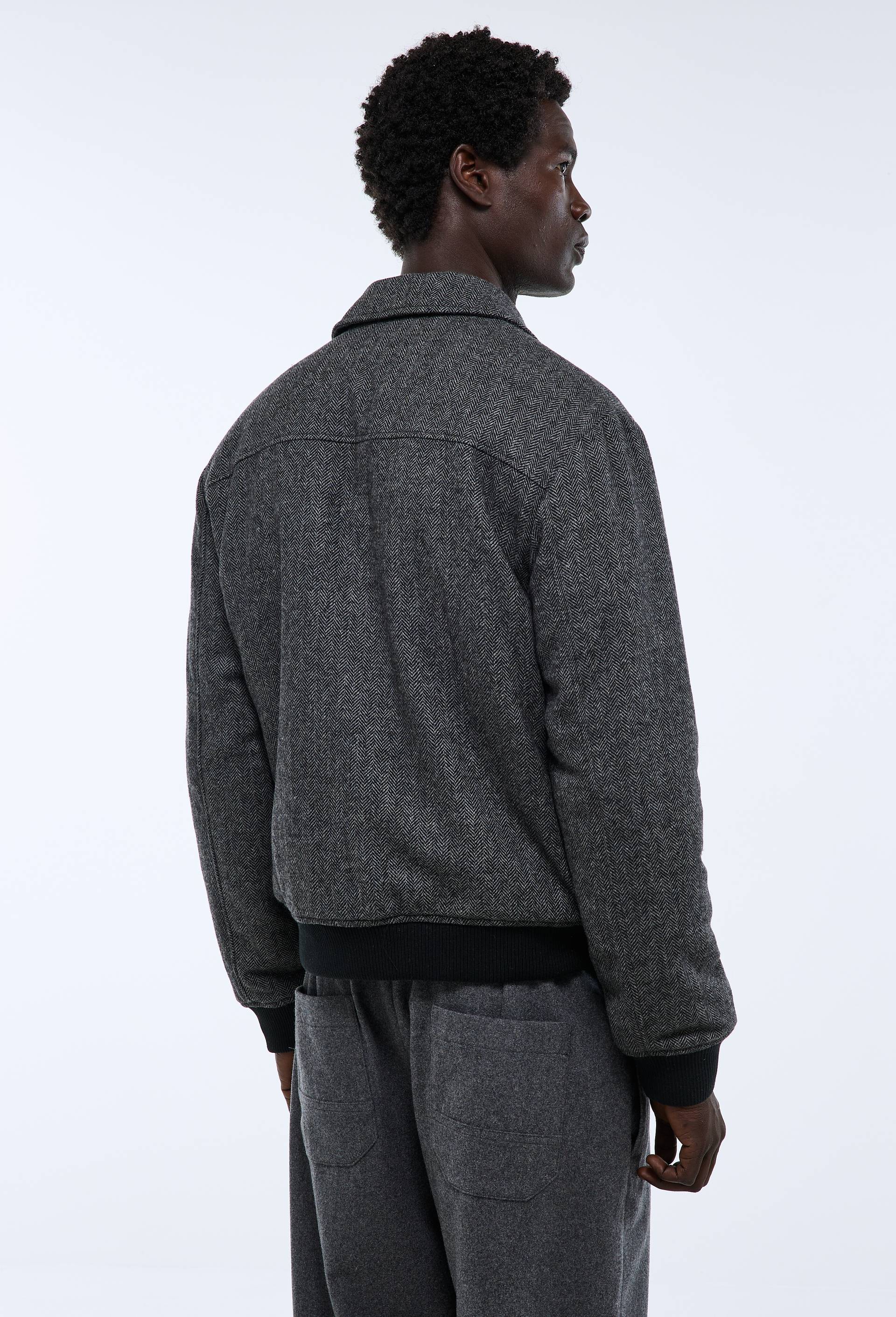 Veste &agrave; chevron doubl&eacute;e, en laine m&eacute;lang&eacute;e, Gris fonc&eacute;, large image number 3