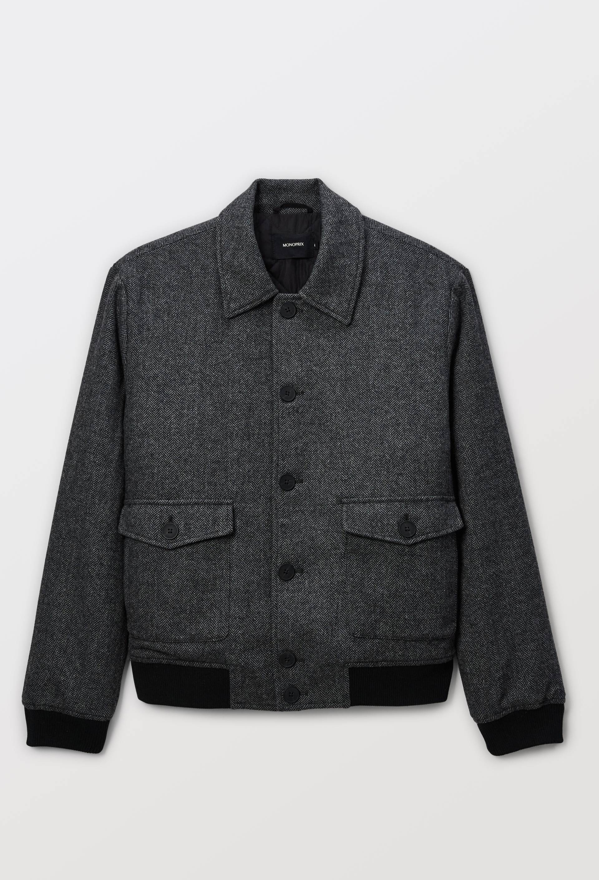 Veste &agrave; chevron doubl&eacute;e, en laine m&eacute;lang&eacute;e, Gris fonc&eacute;, large image number 4