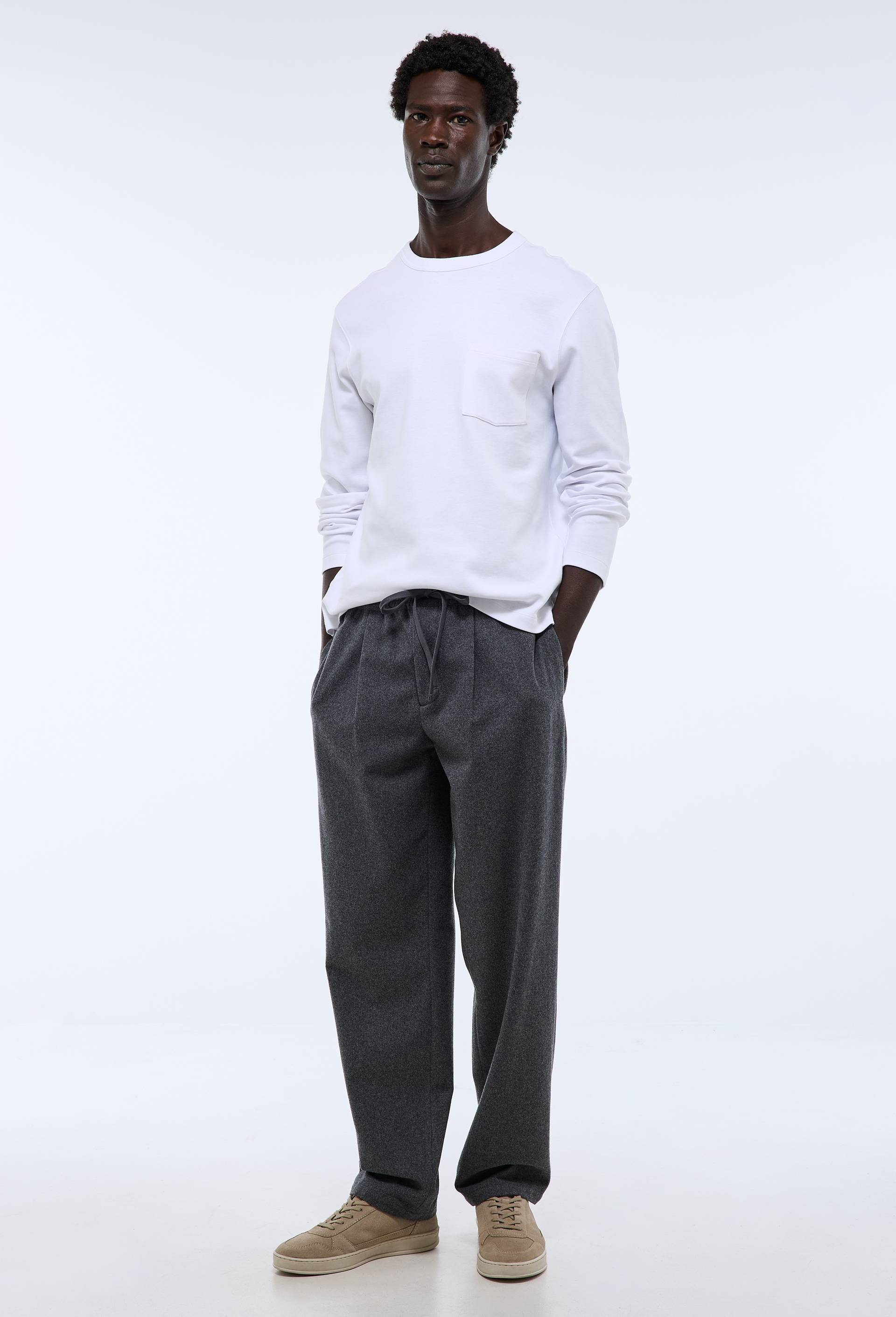 Pantalon taille élastiquée en mélange laine - MONOPRIX - Modalova