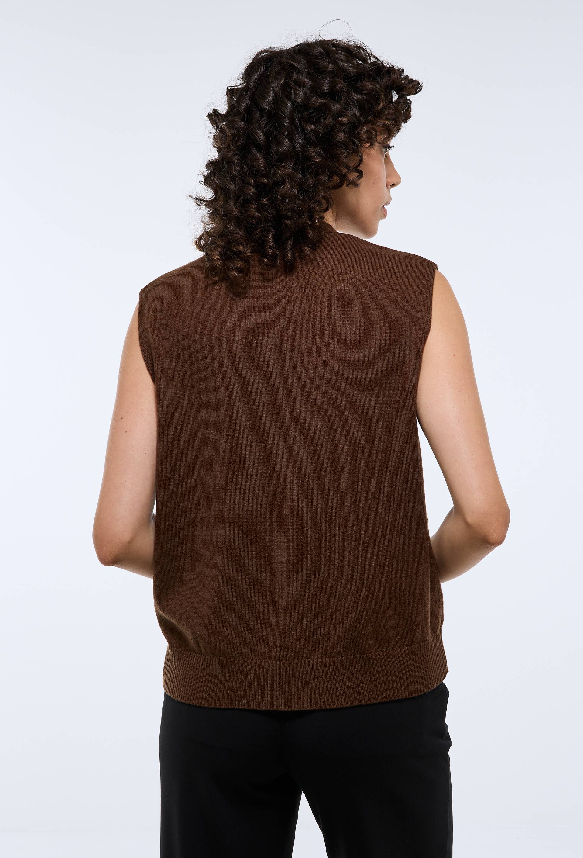 Cardigan sans manches contenant de la laine, Brun, large image number 1