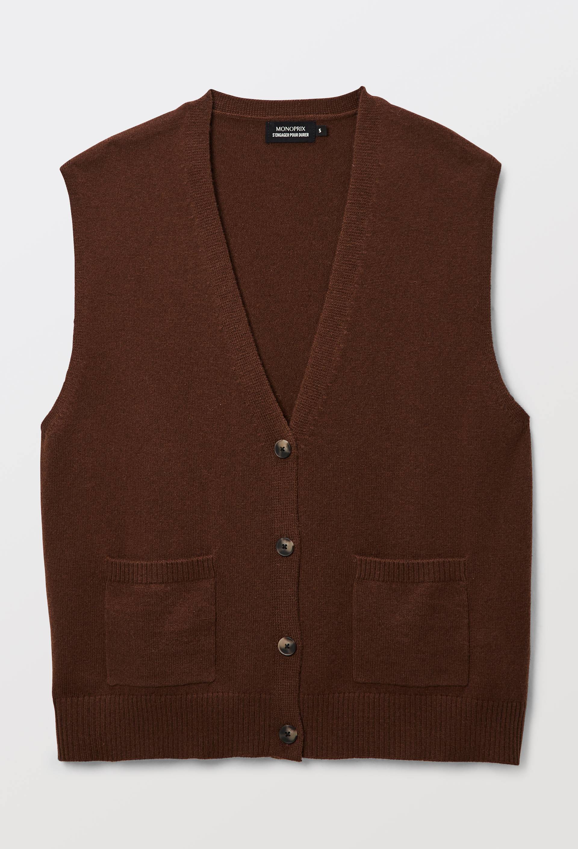 Cardigan sans manches contenant de la laine, Brun, large image number 2