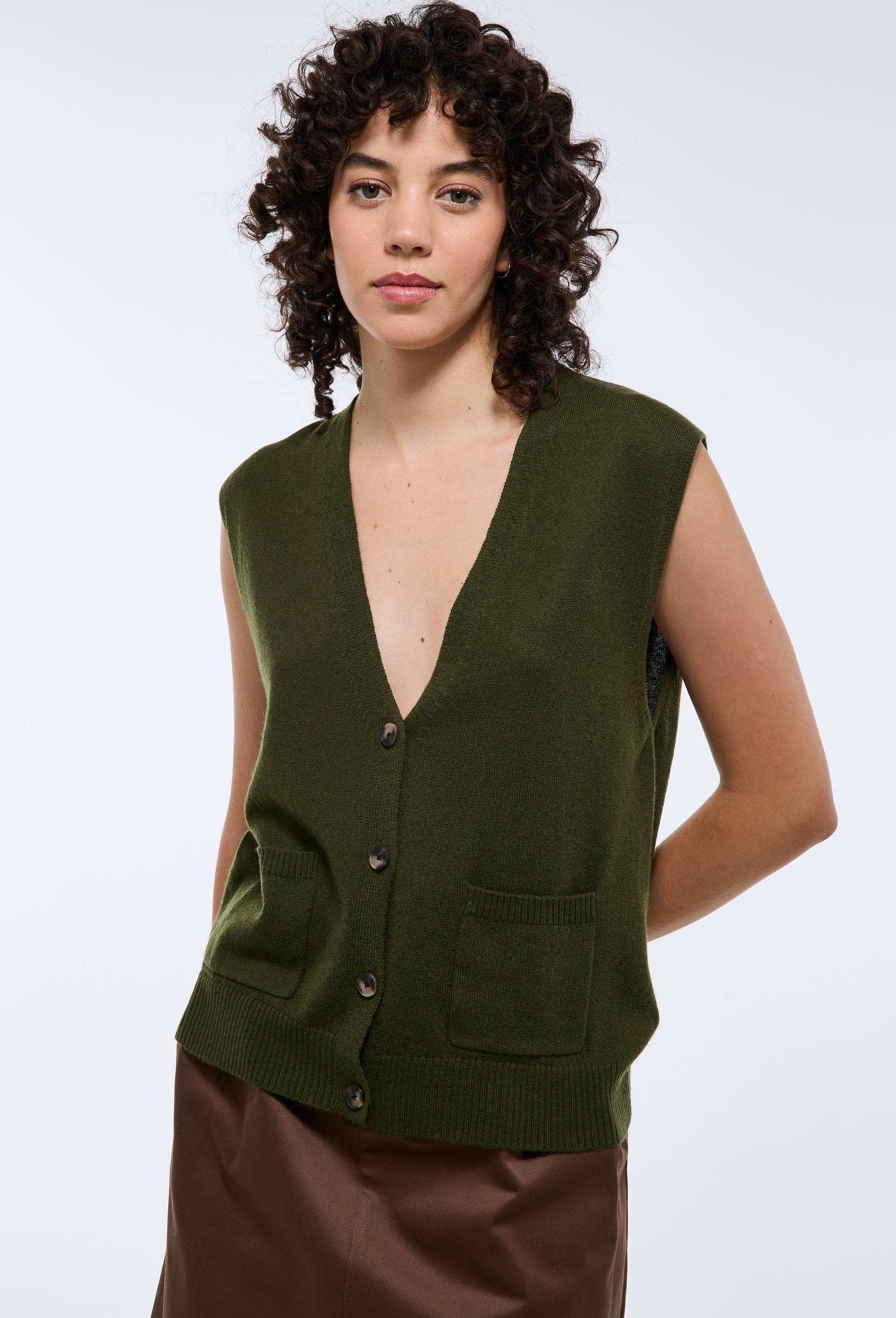 Cardigan sans manches contenant de la laine, Vert fonc&eacute;, swatch image