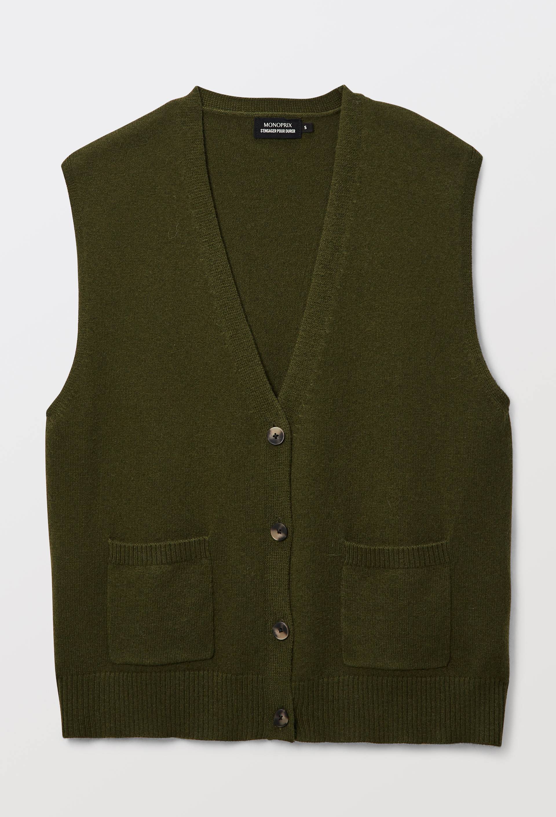 Cardigan sans manches contenant de la laine, Vert fonc&eacute;, large image number 2