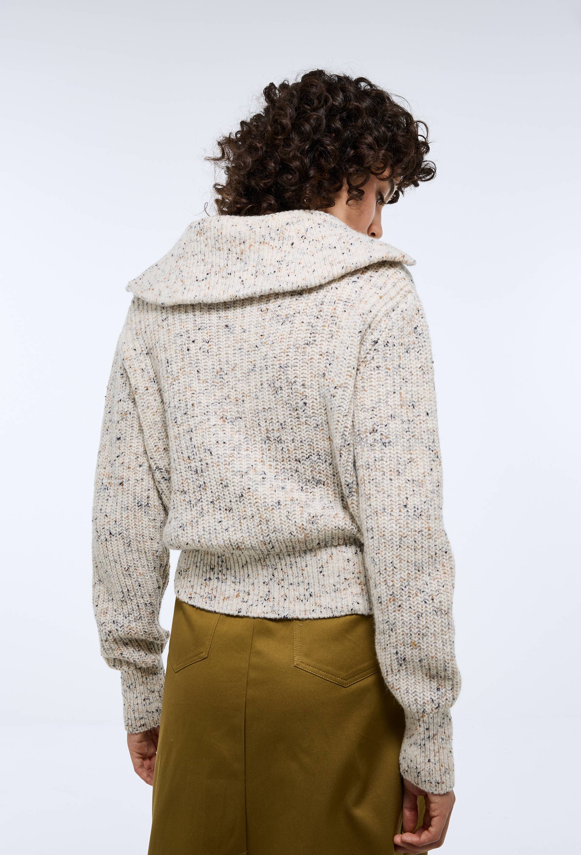 Cardigan zipp&eacute; en maille c&ocirc;tel&eacute;e contenant de la laine merinos, Ecru, large image number 1.0