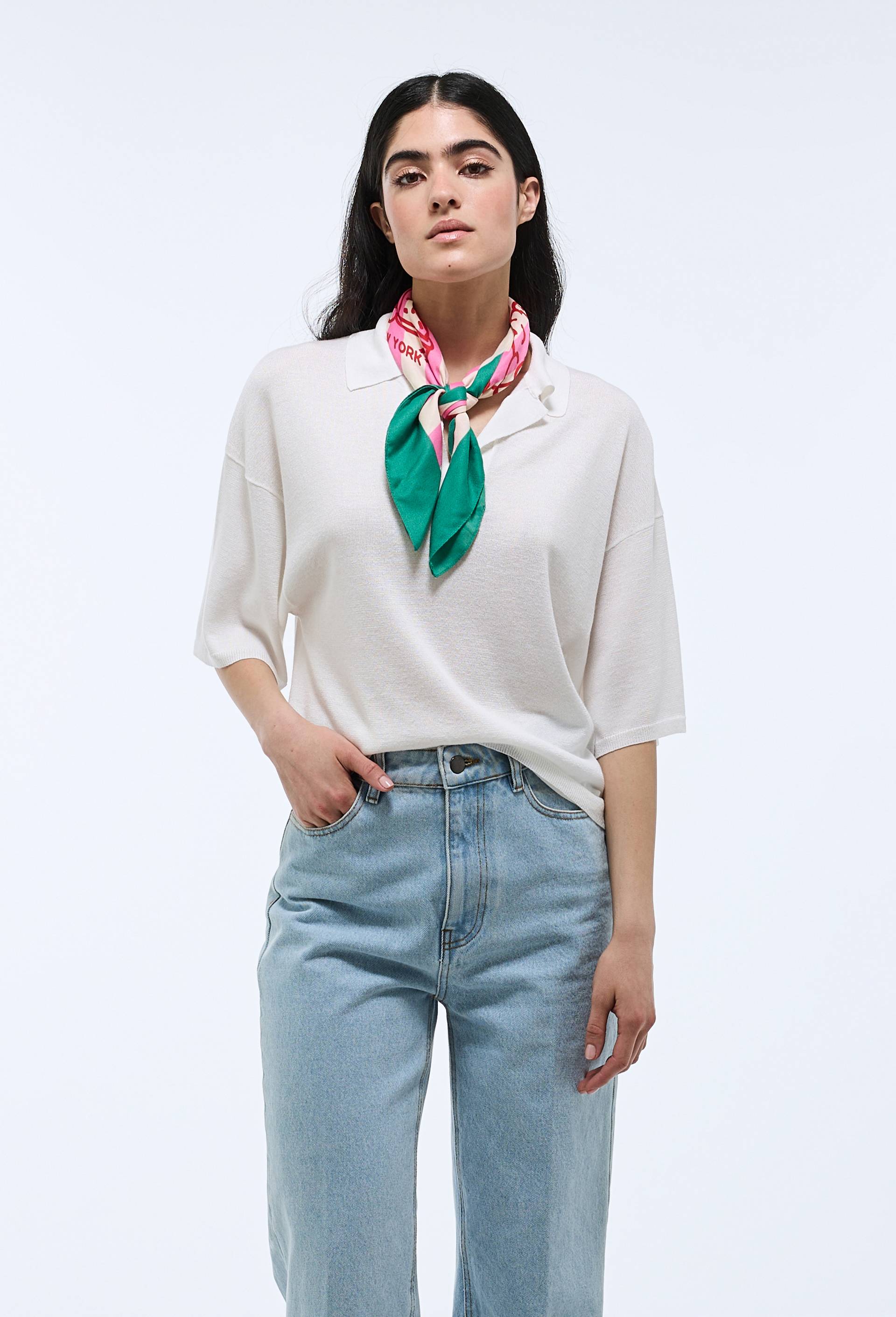 Polo manches courtes métallisé, Ecru, swatch image