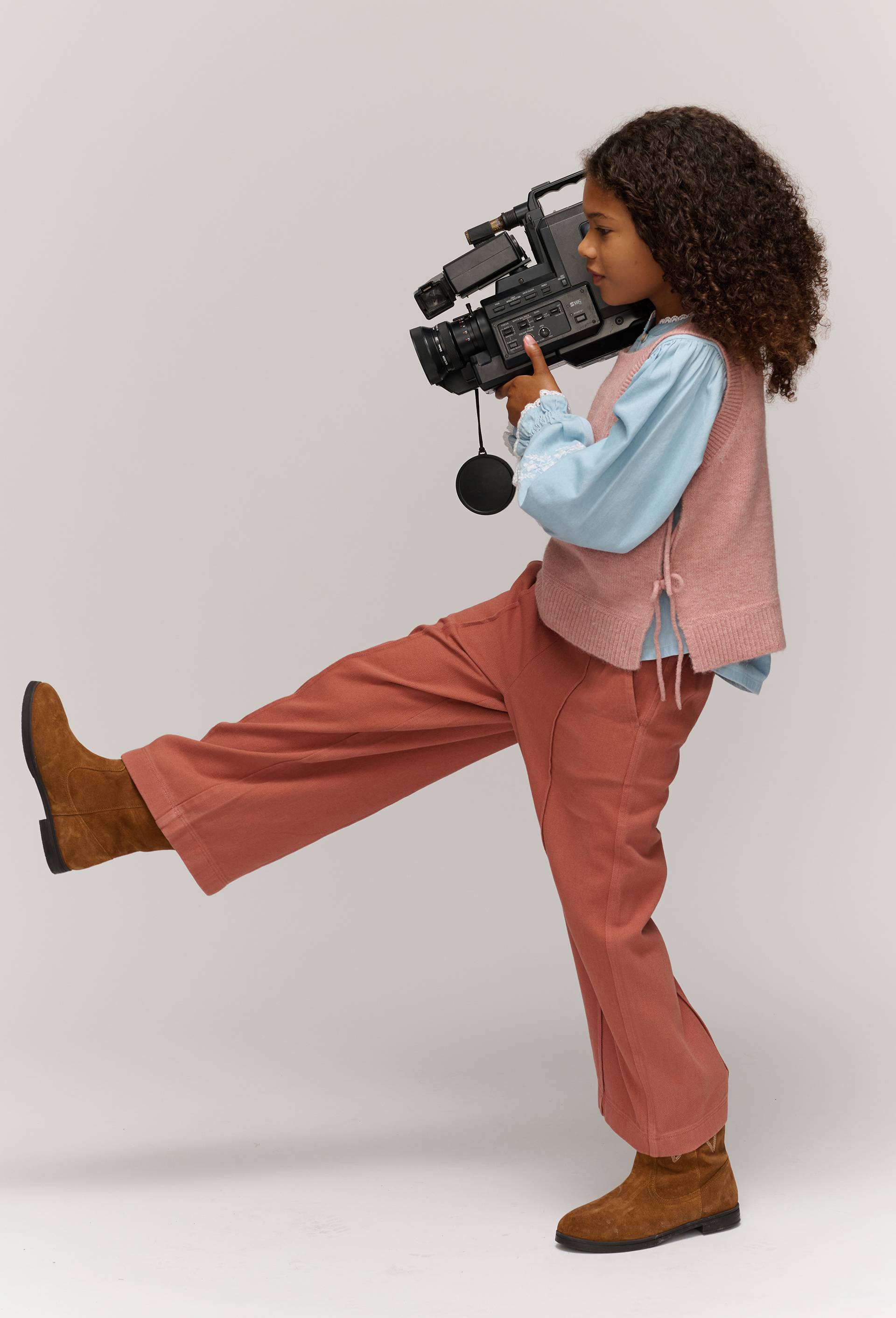 Pantalon large en coton chambray, Rose fonc&eacute;, large image number 0