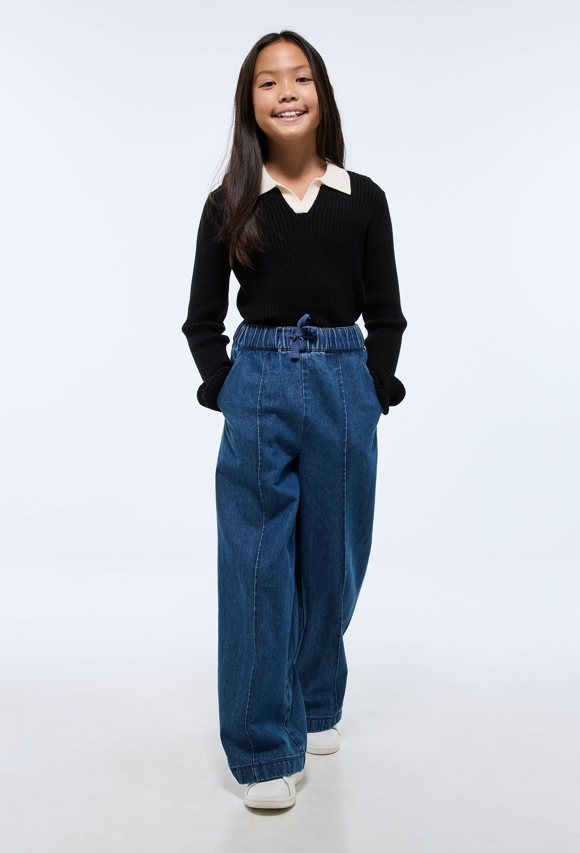 Pantalon large taille &eacute;lastiqu&eacute;e denim, Bleu clair, large image number 1