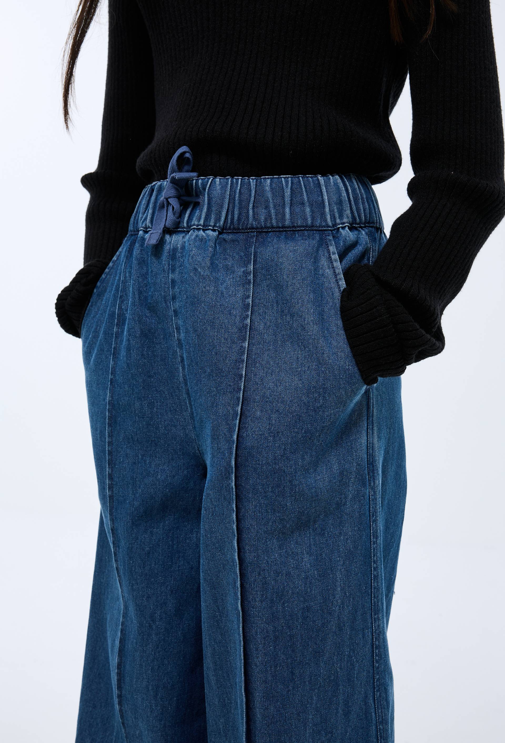Pantalon large taille &eacute;lastiqu&eacute;e denim, Bleu clair, large image number 2