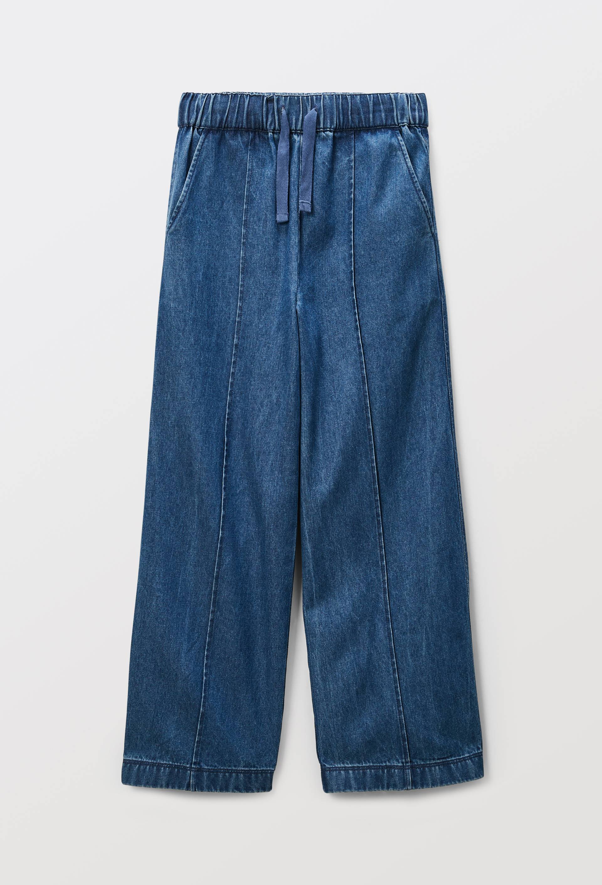 Pantalon large taille &eacute;lastiqu&eacute;e denim, Bleu clair, large image number 3