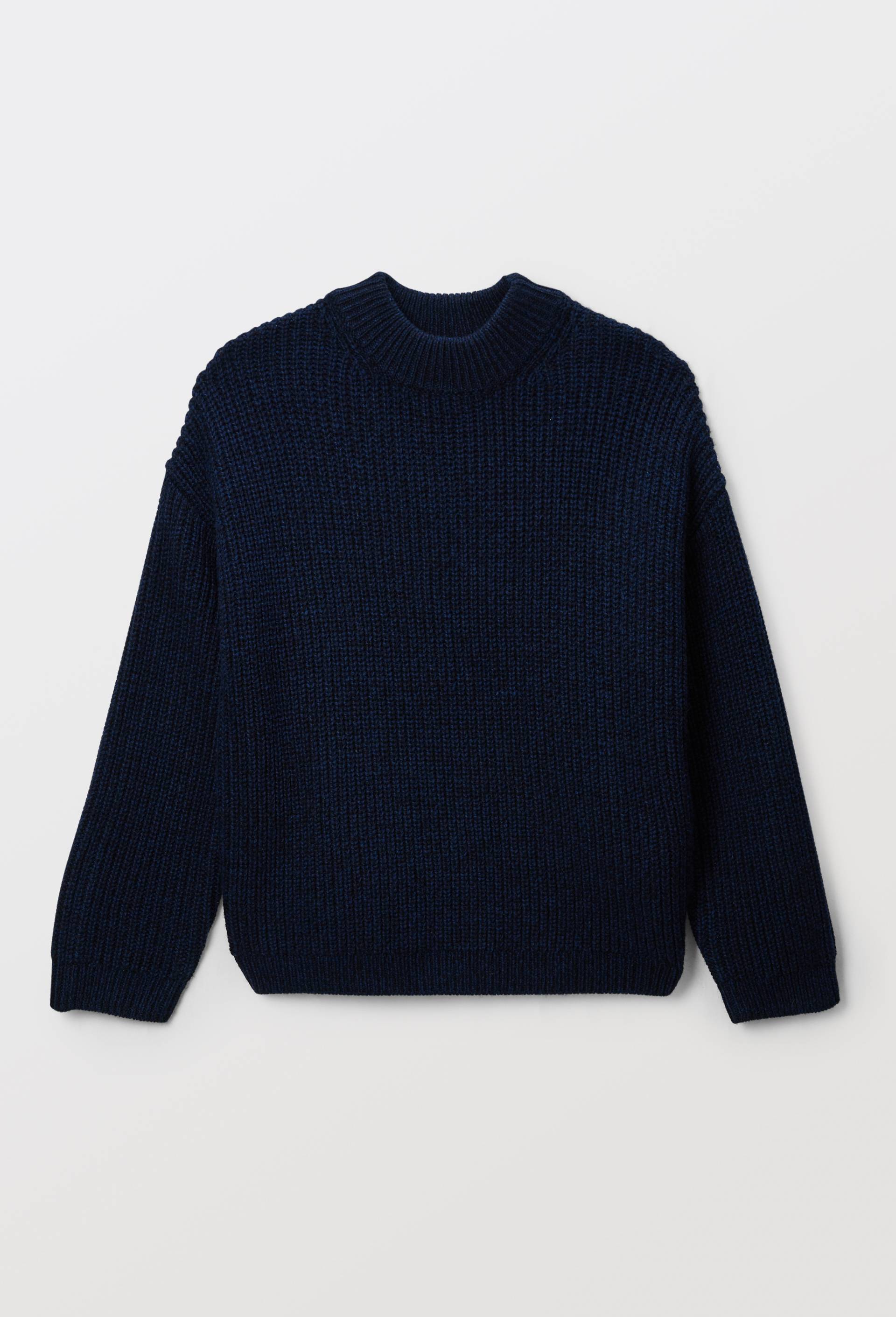 Pull col rond en maille uni, Bleu fonc&eacute;, large image number 0