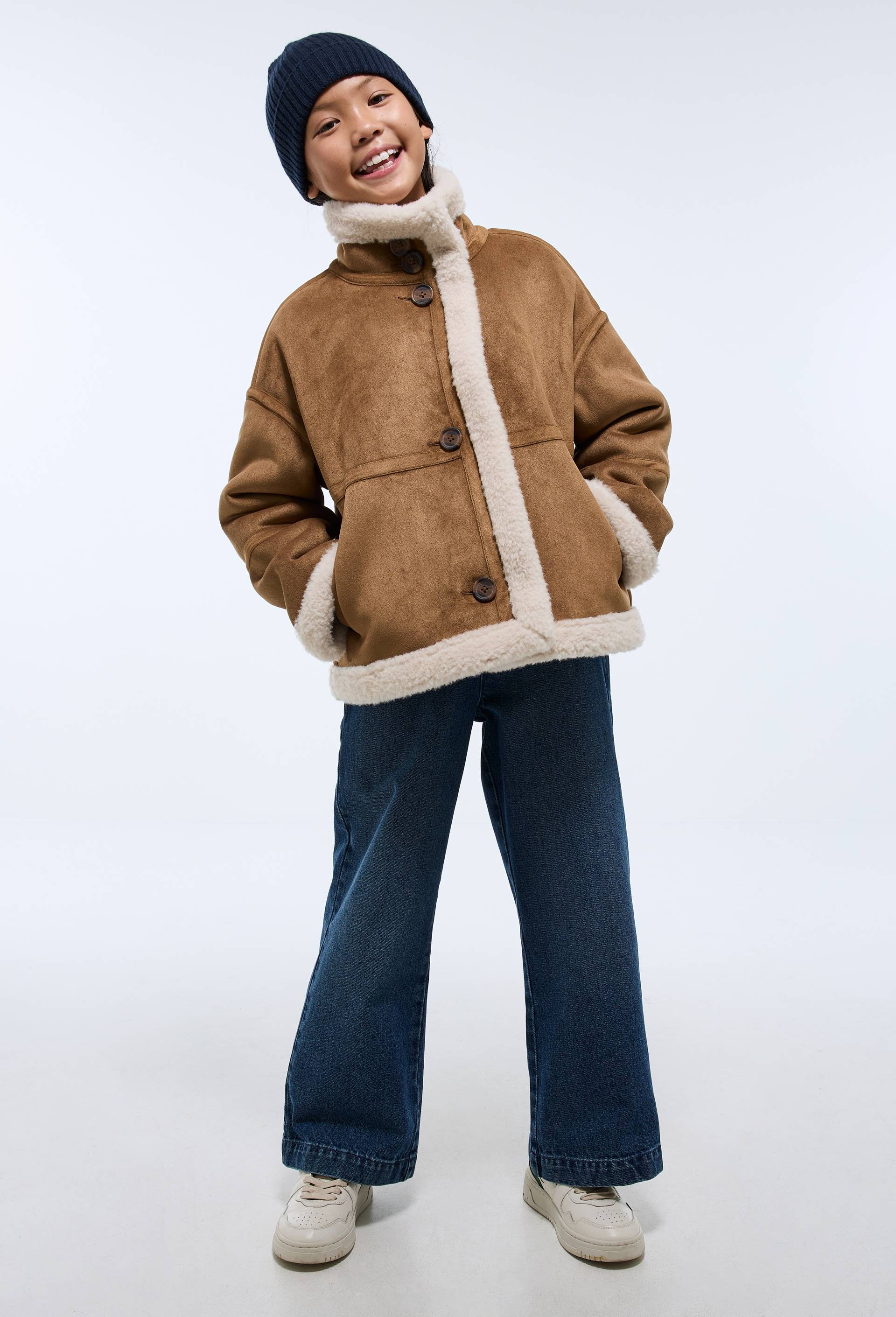 Manteau effet peau lain&eacute;e, Brun clair, large image number 3
