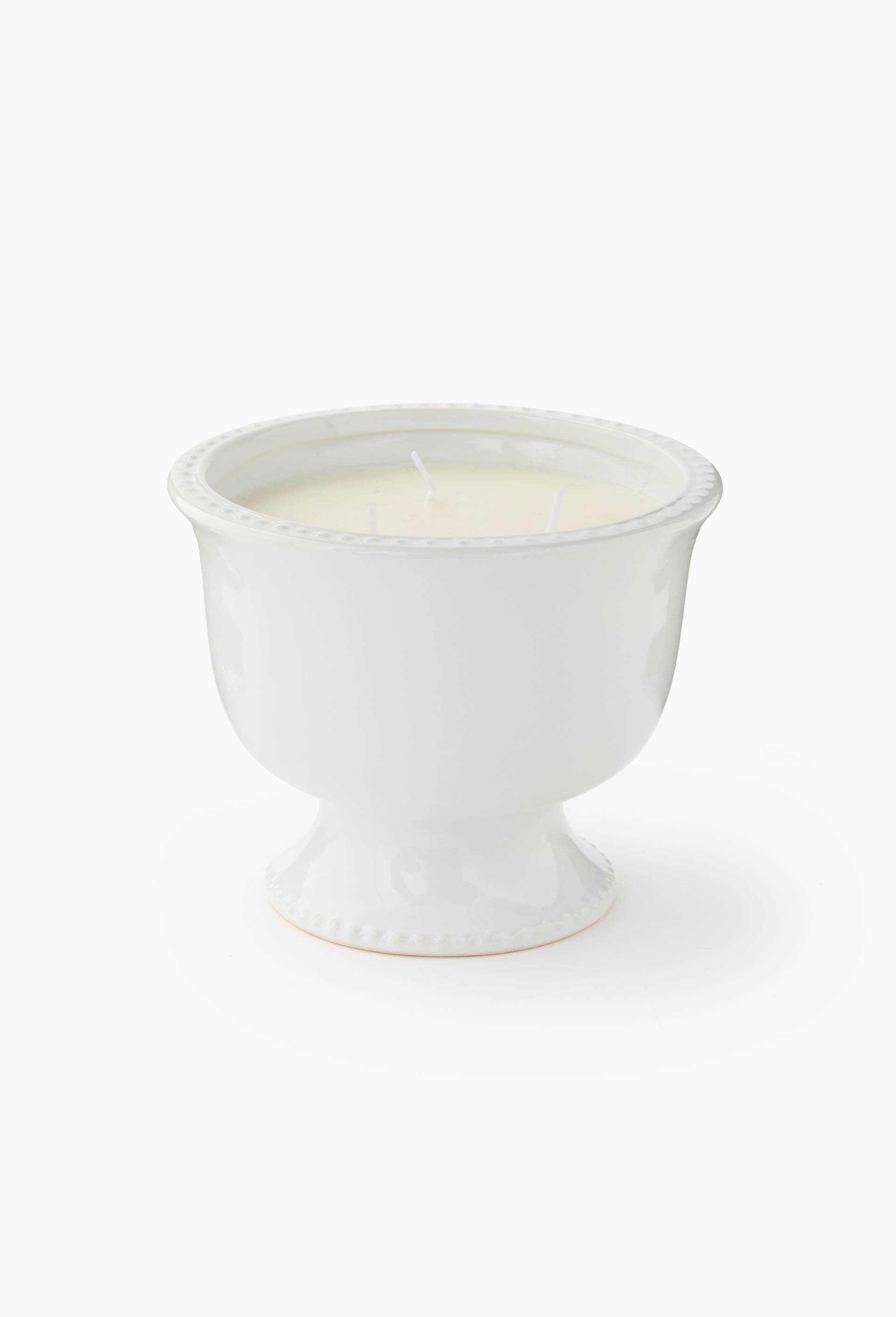 Bougie dans pot, 15,5xH13cm, en c&eacute;ramique, Blanc, large image number 0.0